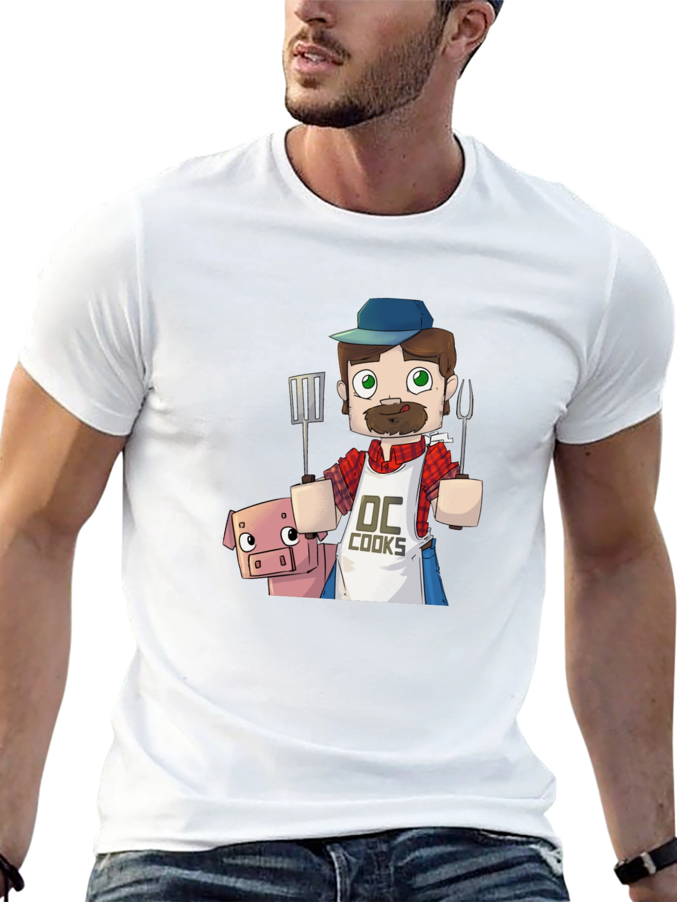 Black BBQ Chef and Pig Graphic Tee view 13