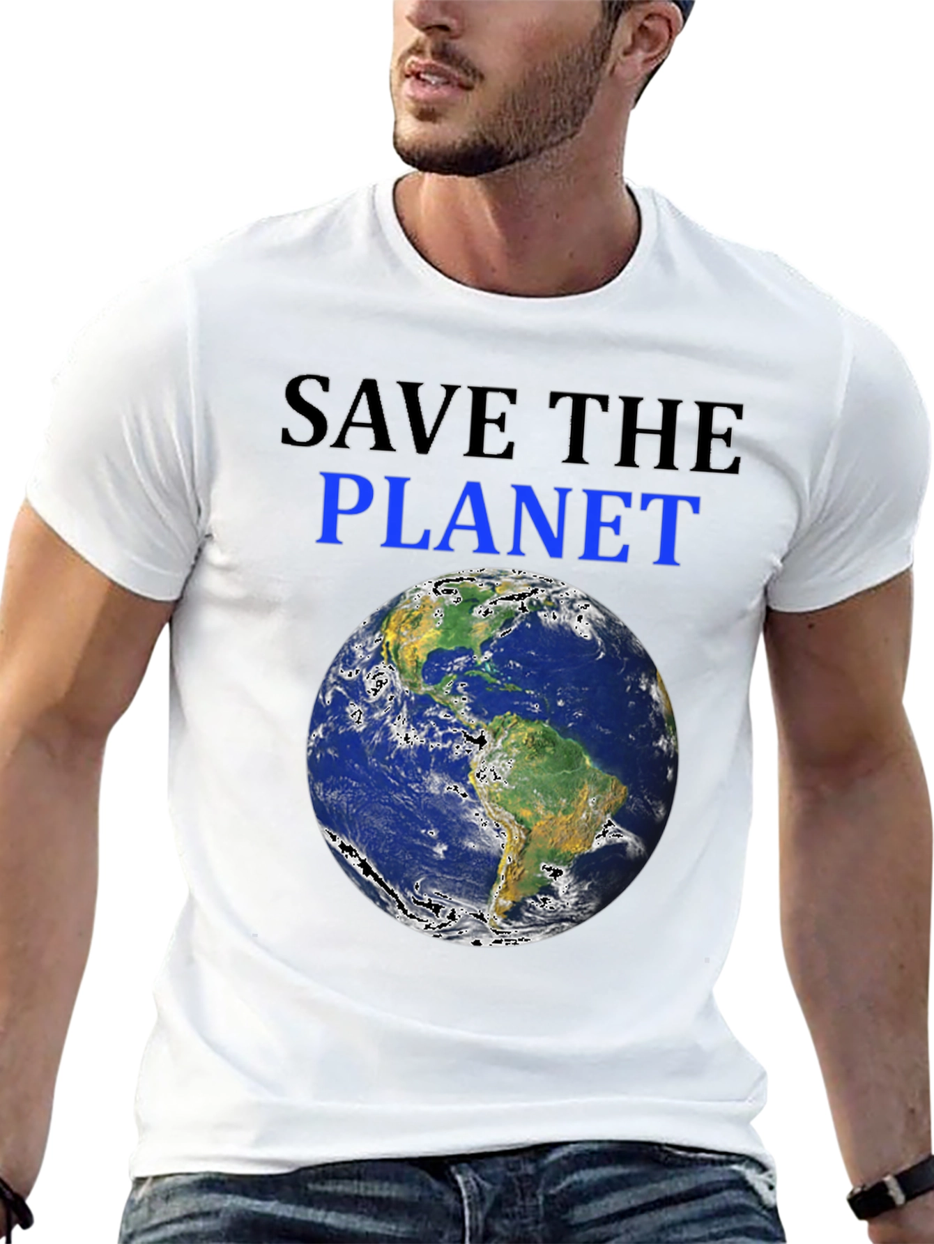 Black Save the Planet Earth Graphic T-Shirt view 13