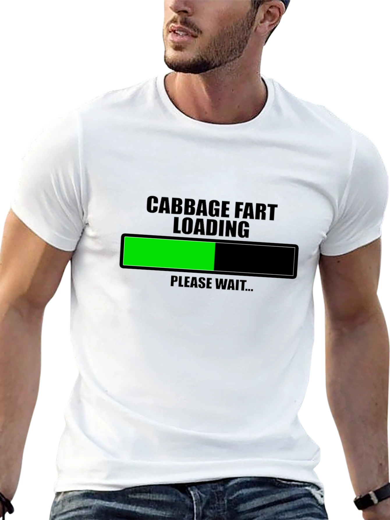 Black Cabbage Fart Loading Funny Graphic T-Shirt view 13
