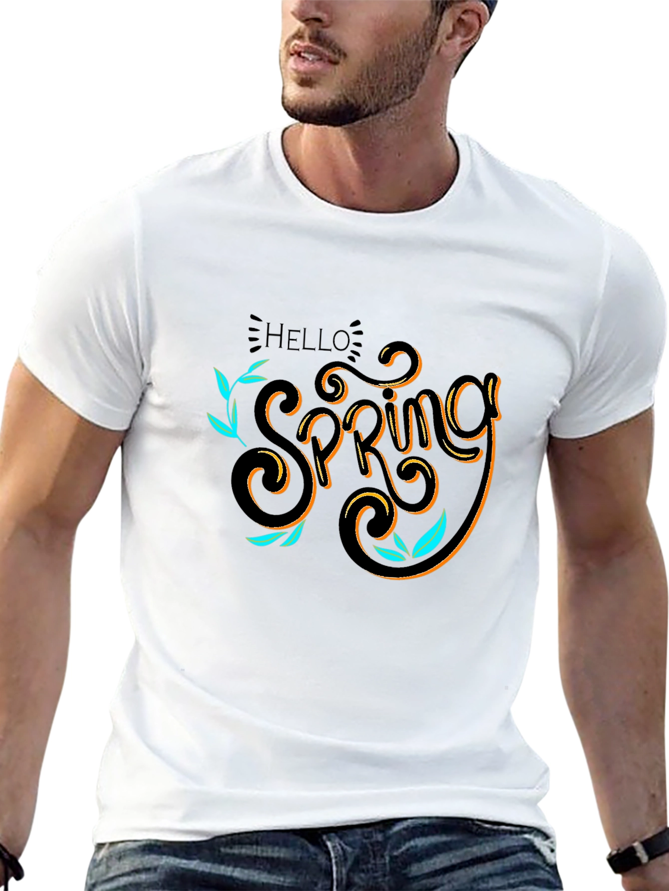 Hello Spring Black T-Shirt Graphic Tee - 13