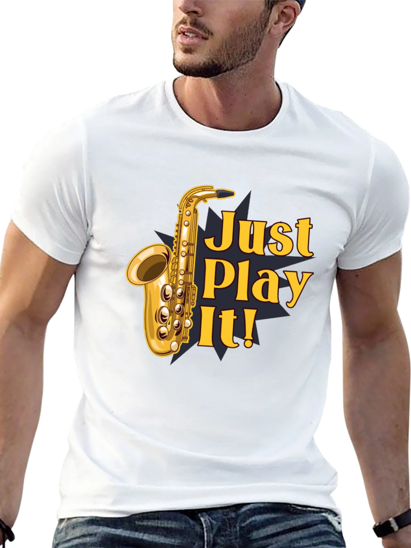 Black Just Play It! Saxophone Graphic T-Shirt - Black view 13