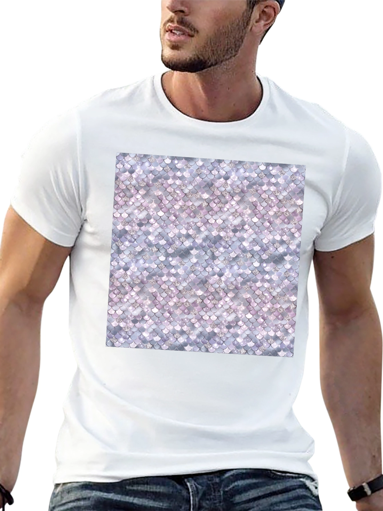 Black Mermaid Scale Pattern Tee - Stylish & Unique view 13