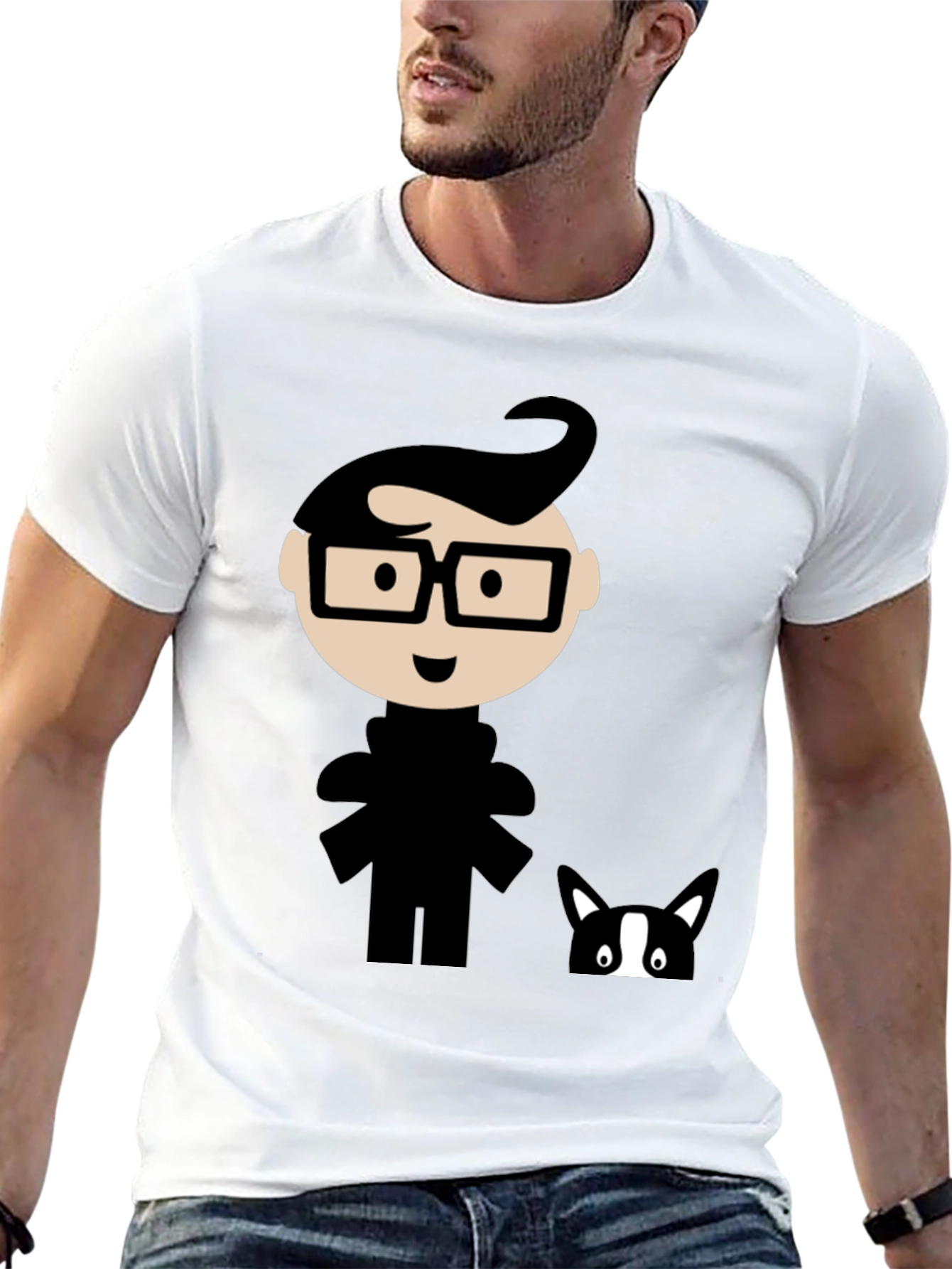 Black Geeky Cartoon Graphic T-Shirt - Black view 13