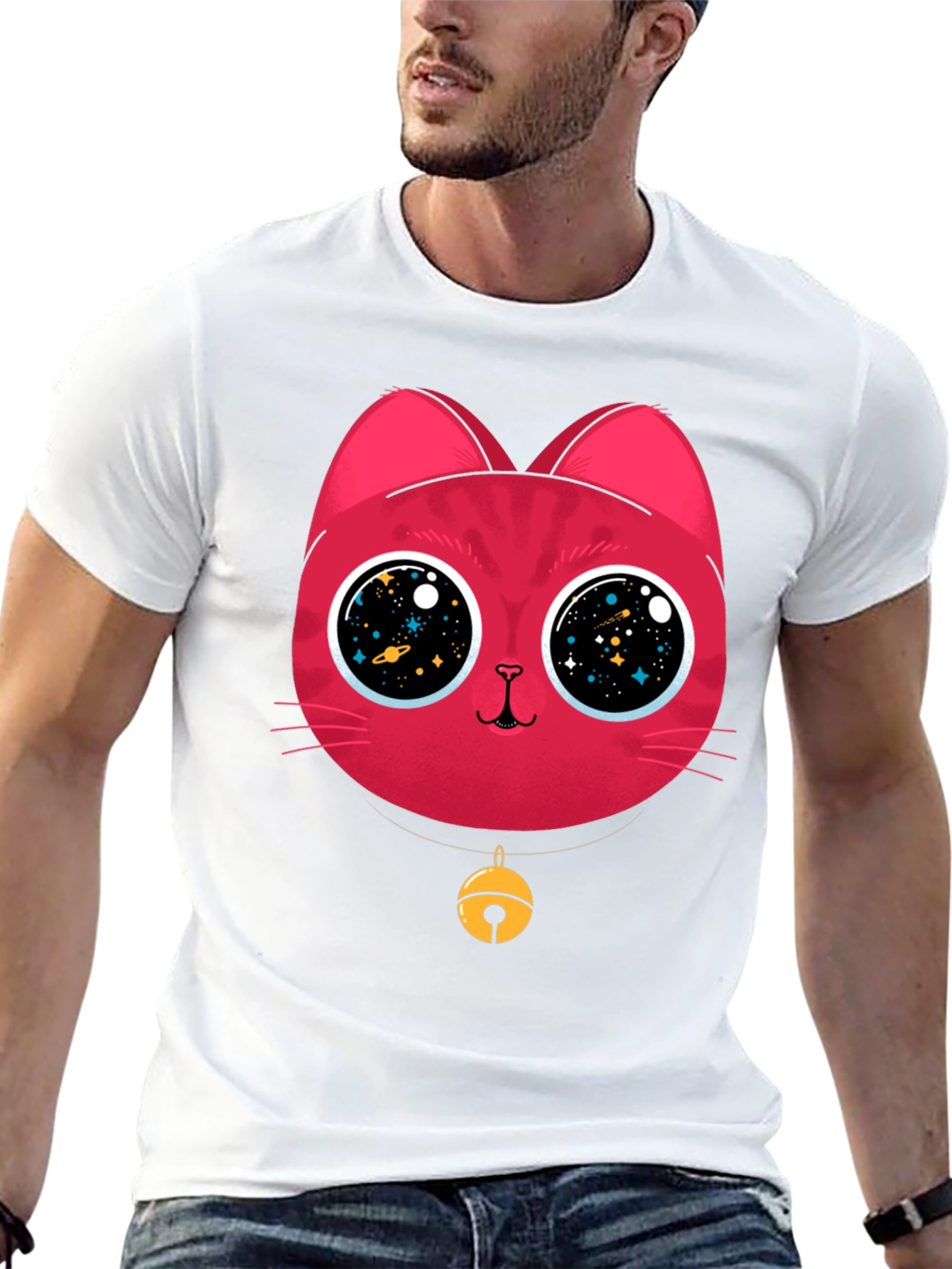 Black Cosmic Cat Tee - Galaxy Eyes Graphic T-Shirt view 13