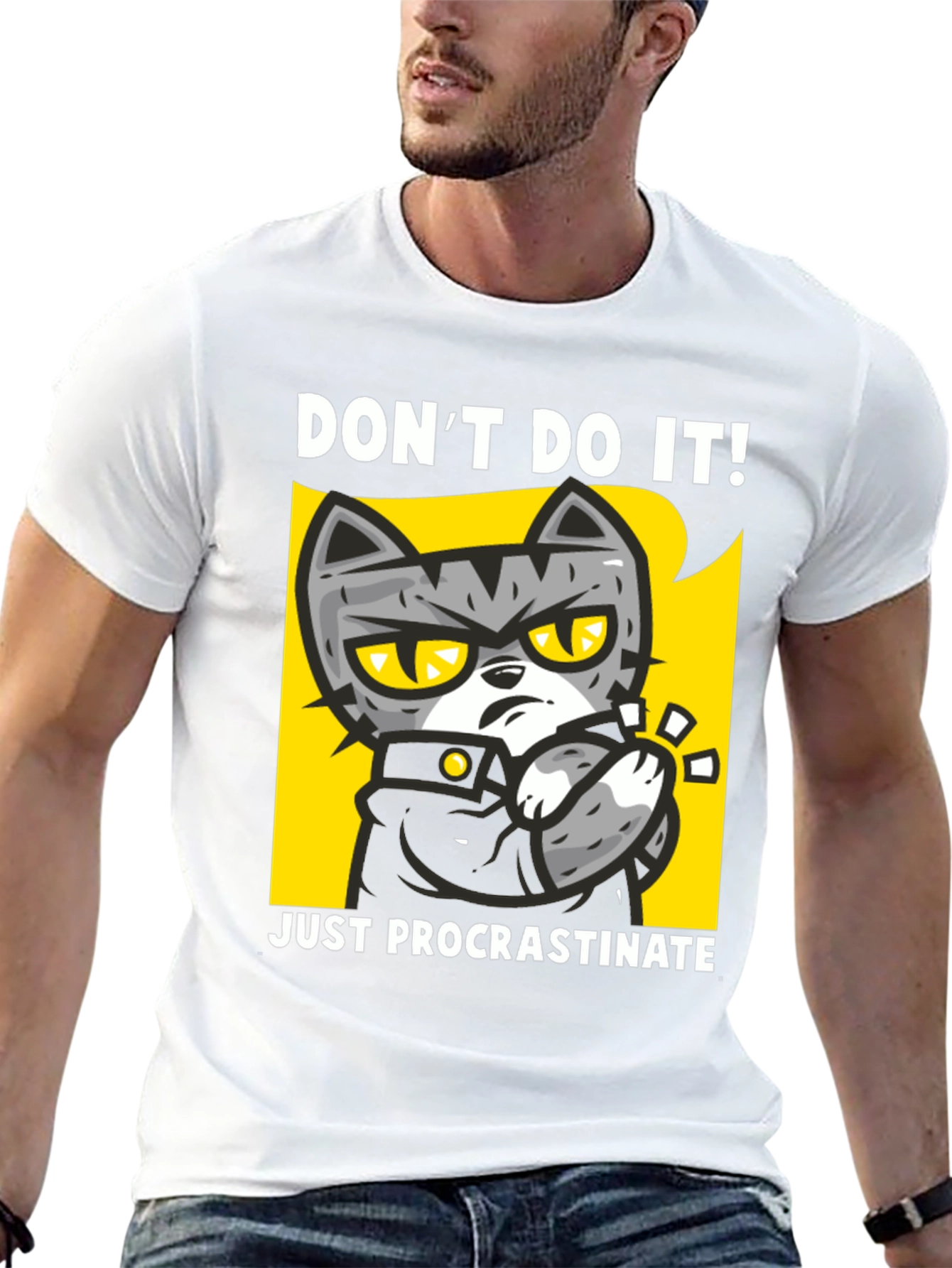 Black Funny Procrastinate Cat Graphic Black T-Shirt view 13