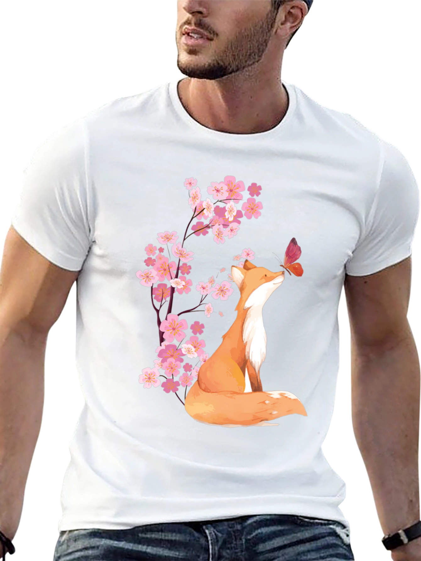 Black Fox & Cherry Blossom Graphic Tee - Soft Cotton Blend view 13