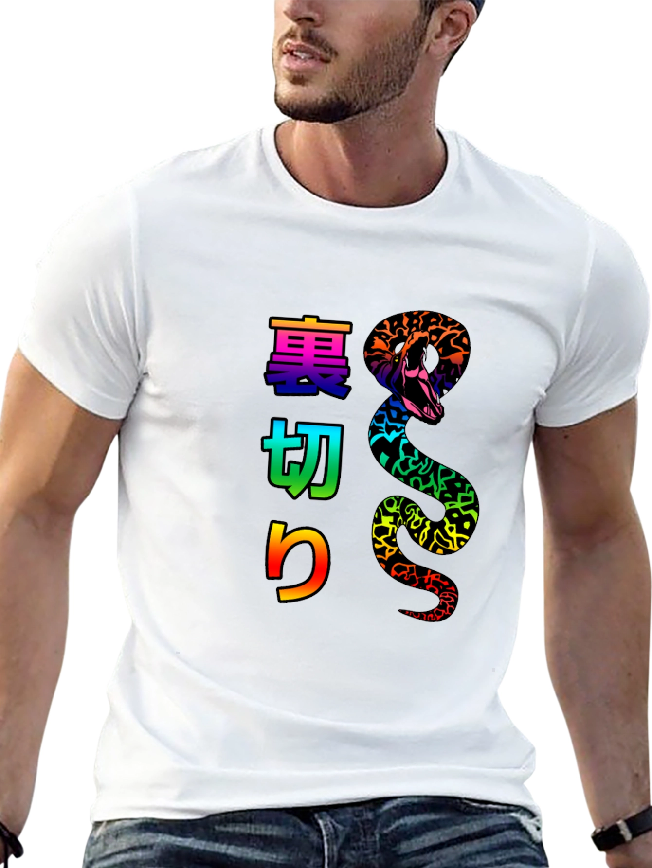 Black Black T-Shirt with Snake and Japanese Text Design view 13
