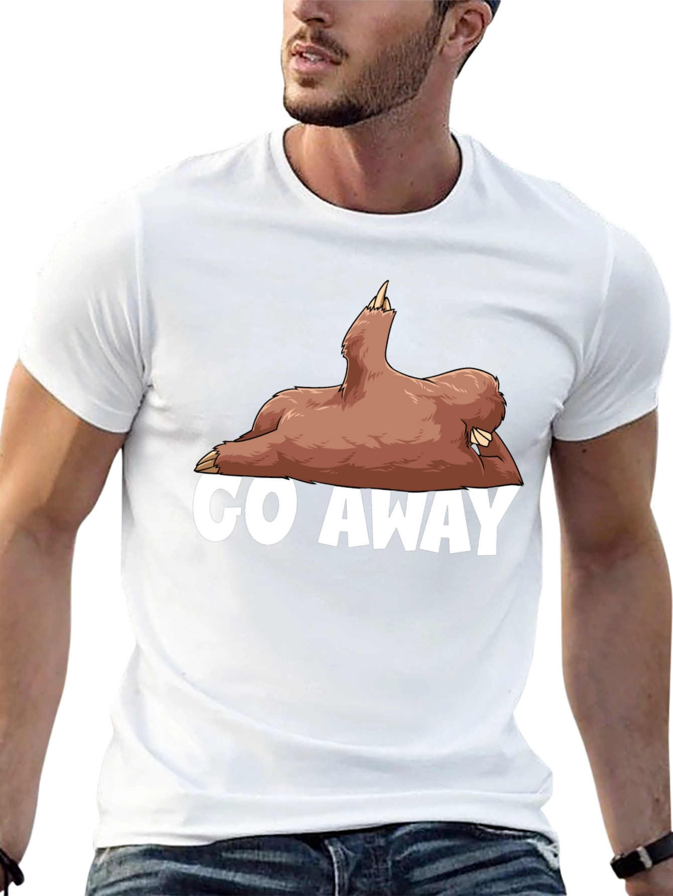 Black Go Away Sloth Graphic T-Shirt - Funny Casual Tee view 13