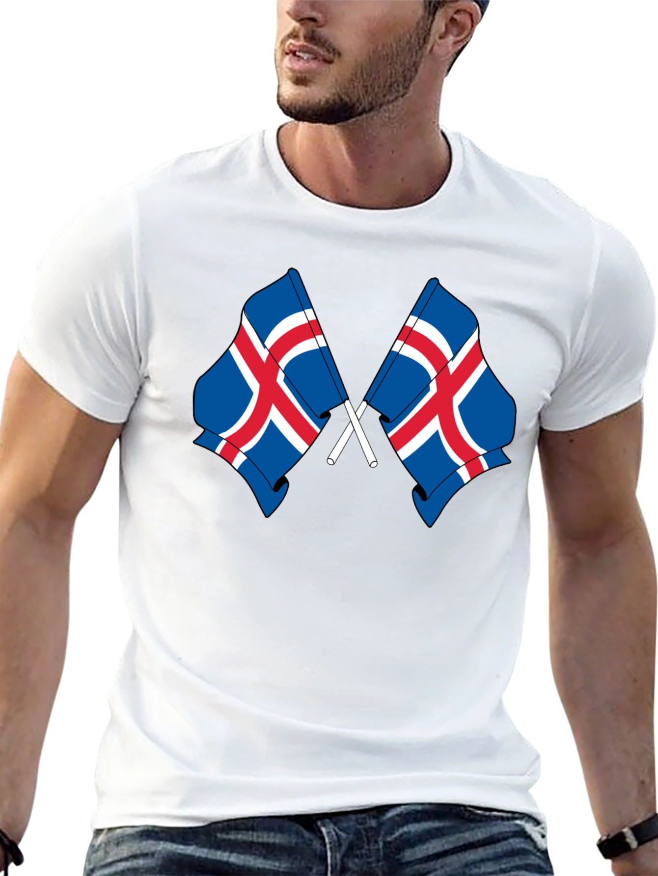 Black Icelandic Flags Graphic Tee - Black Cotton T-Shirt view 13