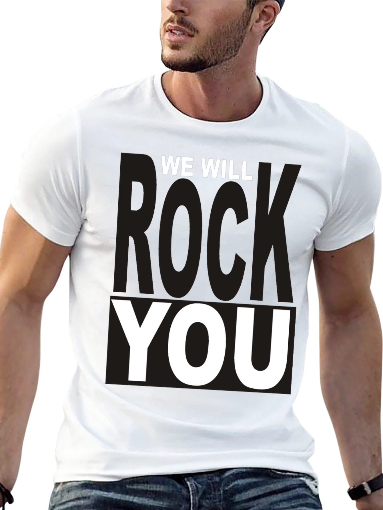 Black We Will Rock You Graphic Tee - Black Cotton T-Shirt view 13