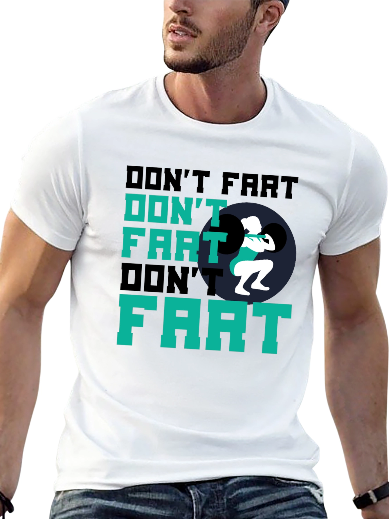 Black Don't Fart Weightlifting Black T-Shirt view 13