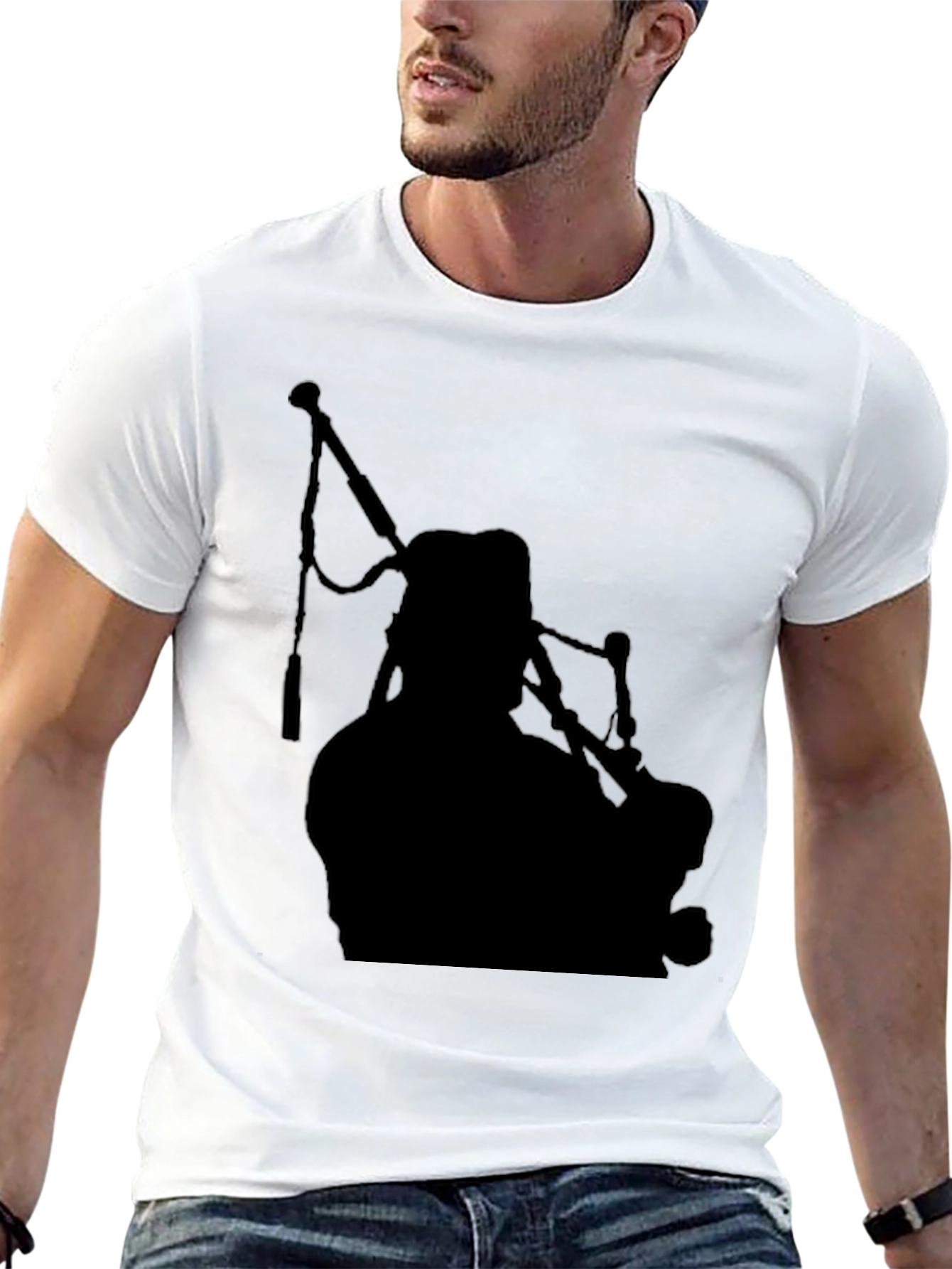 Black Bagpiper Silhouette Black T-Shirt view 13