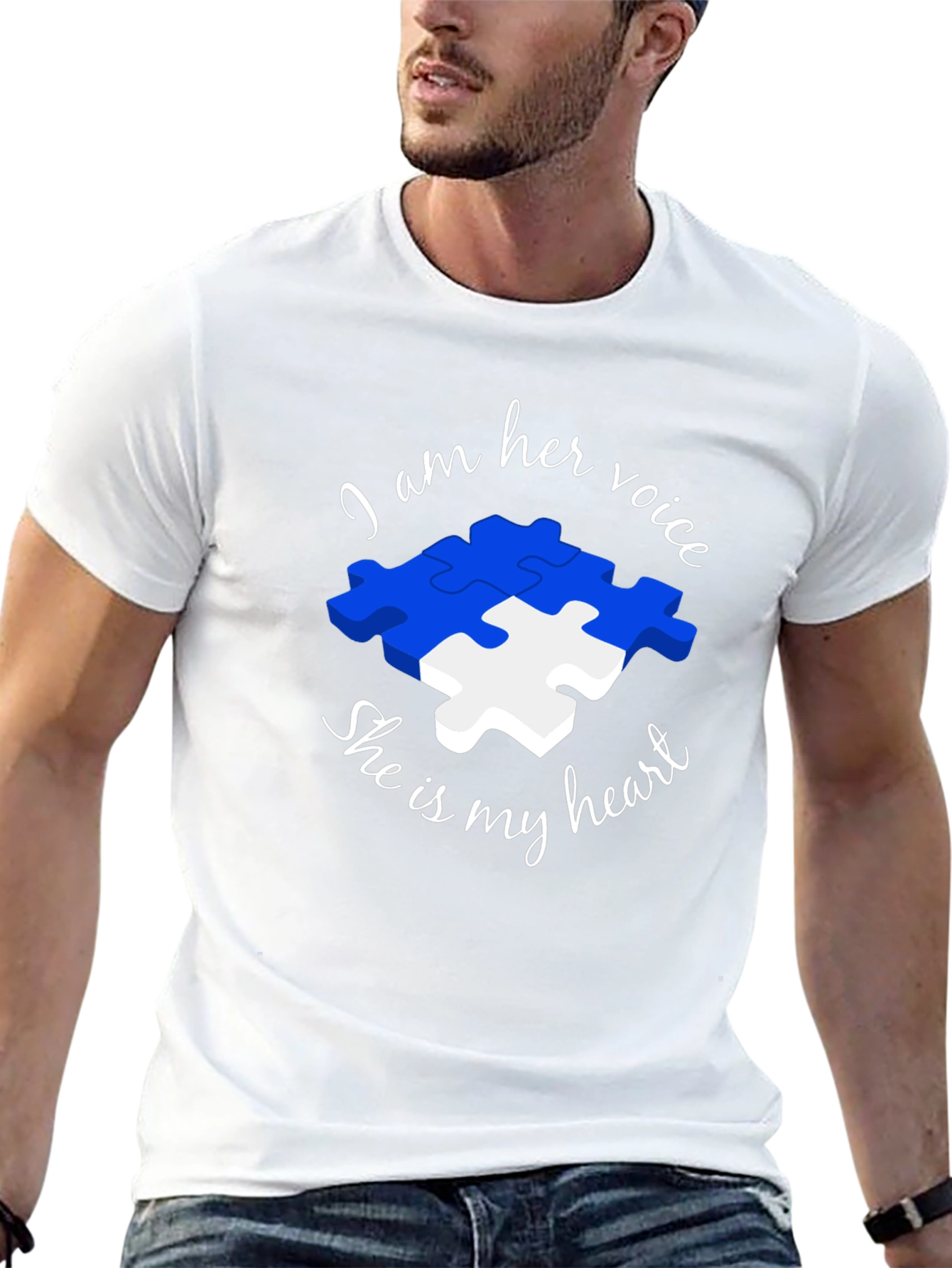 Black Autism Awareness Puzzle Piece T-Shirt - Voice and Heart view 13