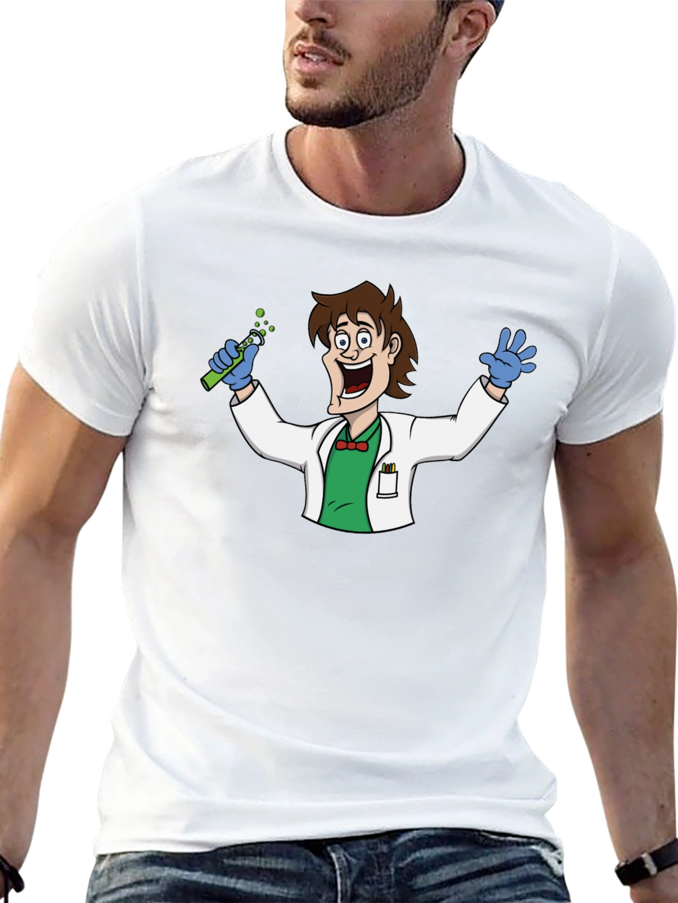 Black Mad Scientist Cartoon Graphic T-Shirt - Black view 13