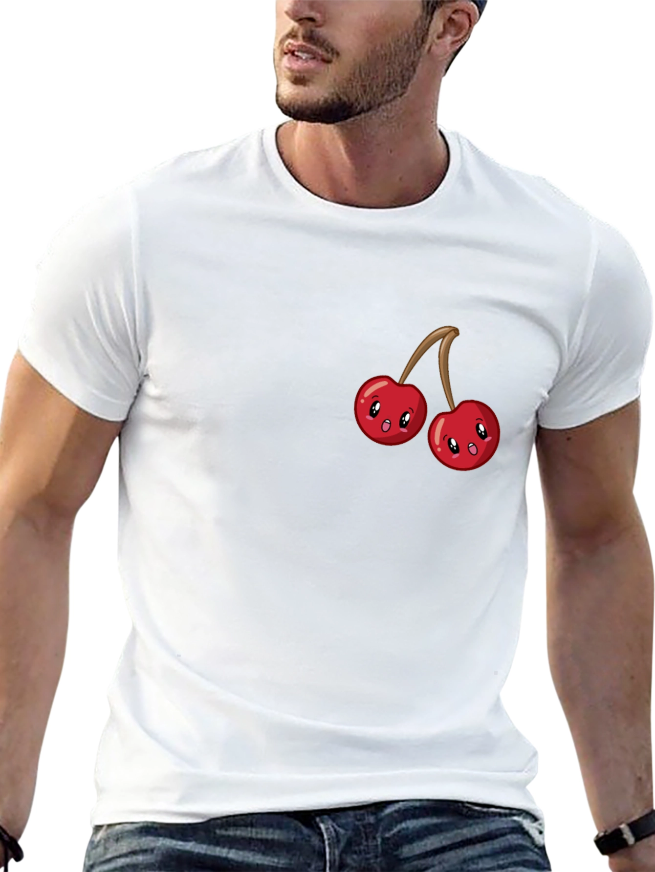 Black Cute Cherry Graphic Tee - Black Cotton T-Shirt view 13