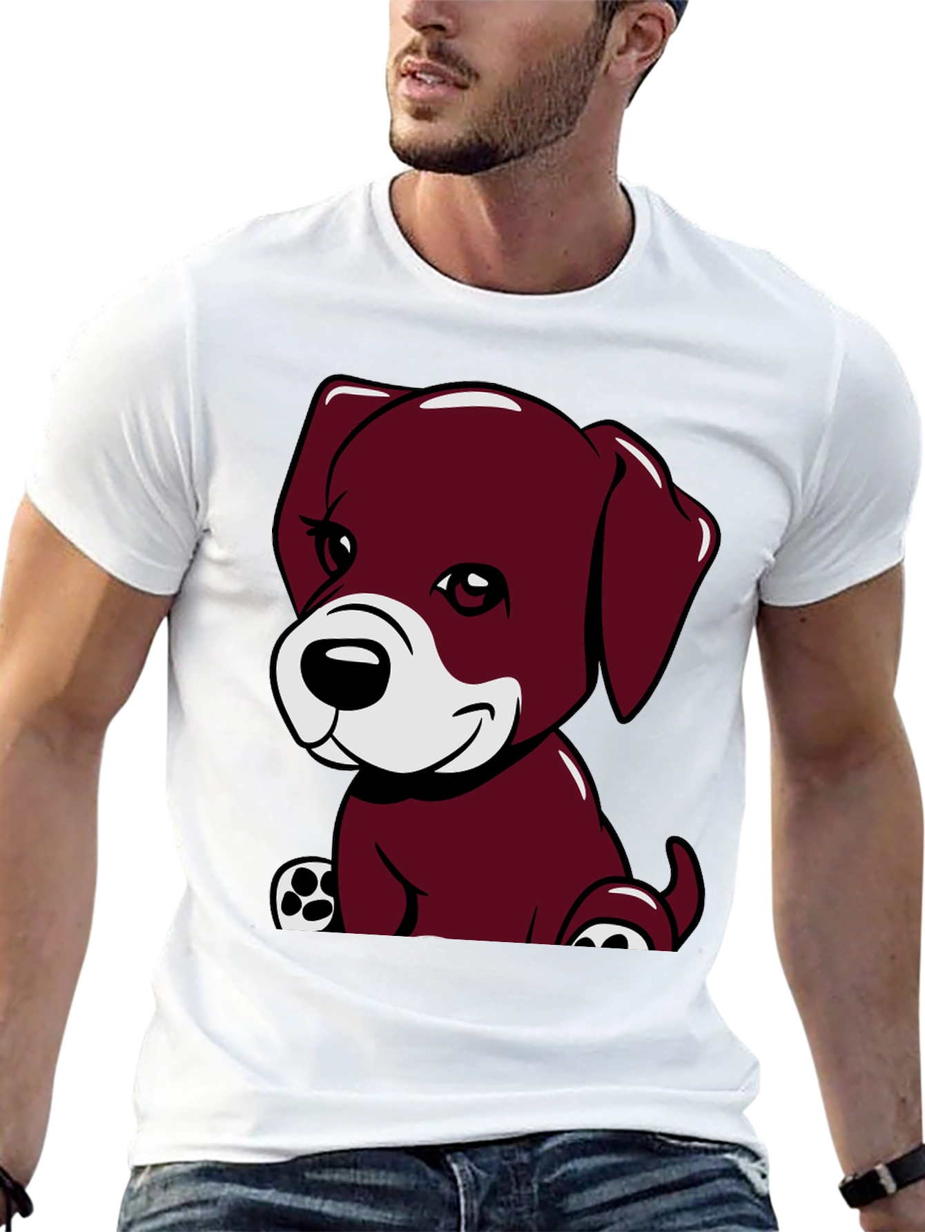 Black Cute Puppy Graphic Tee - Black Cotton Comfort view 13