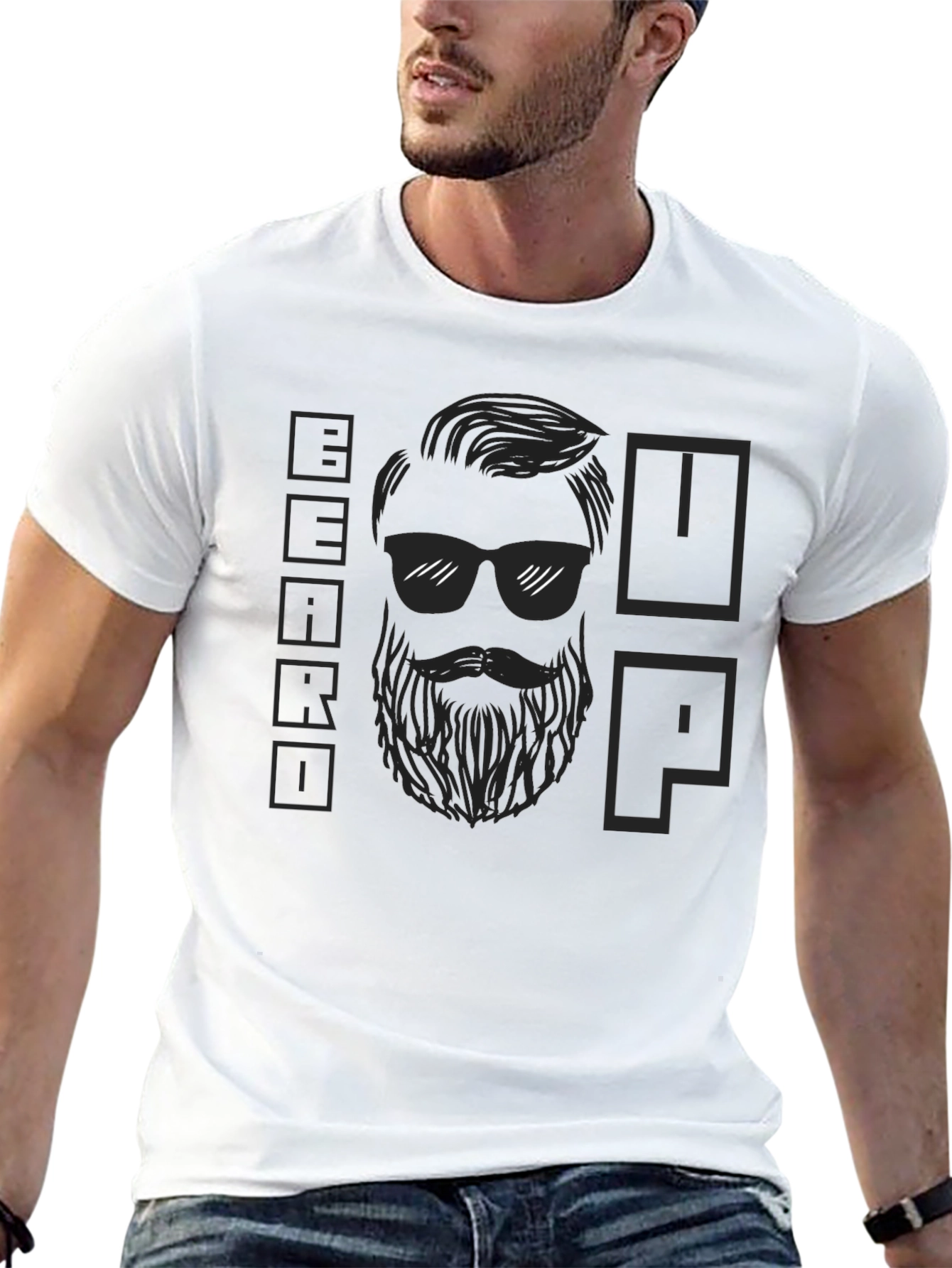 Black Beard Up Graphic T-Shirt - Cool Black Tee view 13
