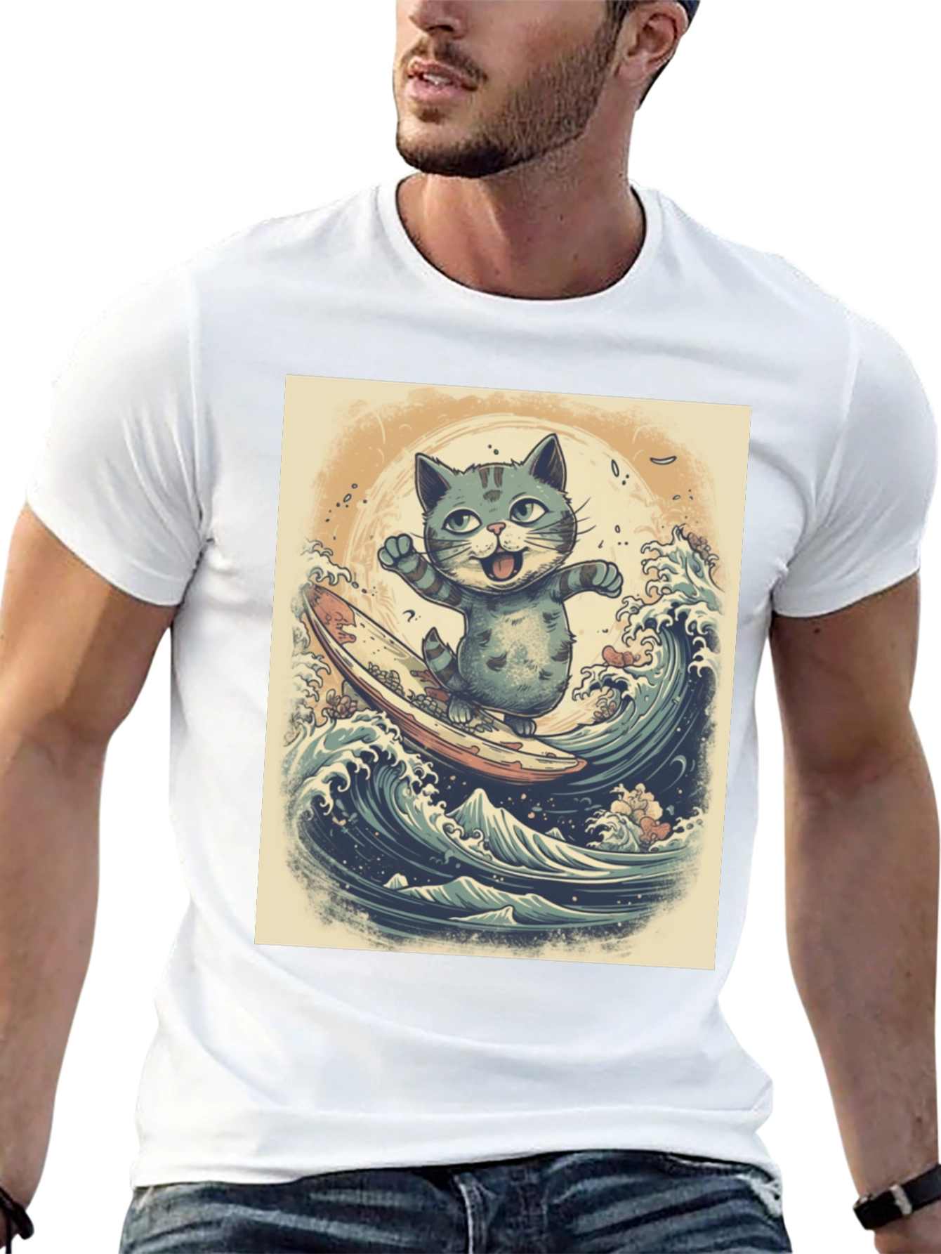 Black Cat Surfing Graphic Tee - Black Cotton Blend view 13