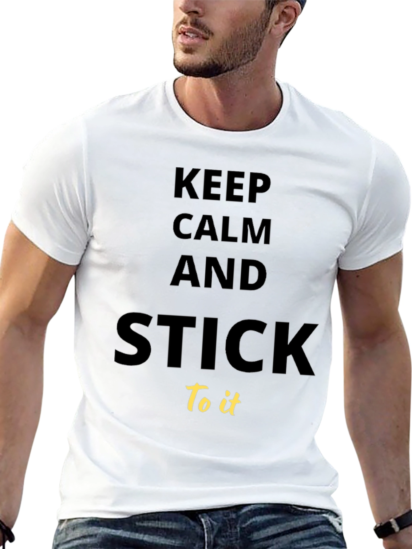 Black Keep Calm & Stick To It Graphic Tee - Motivational T-Shirt view 13