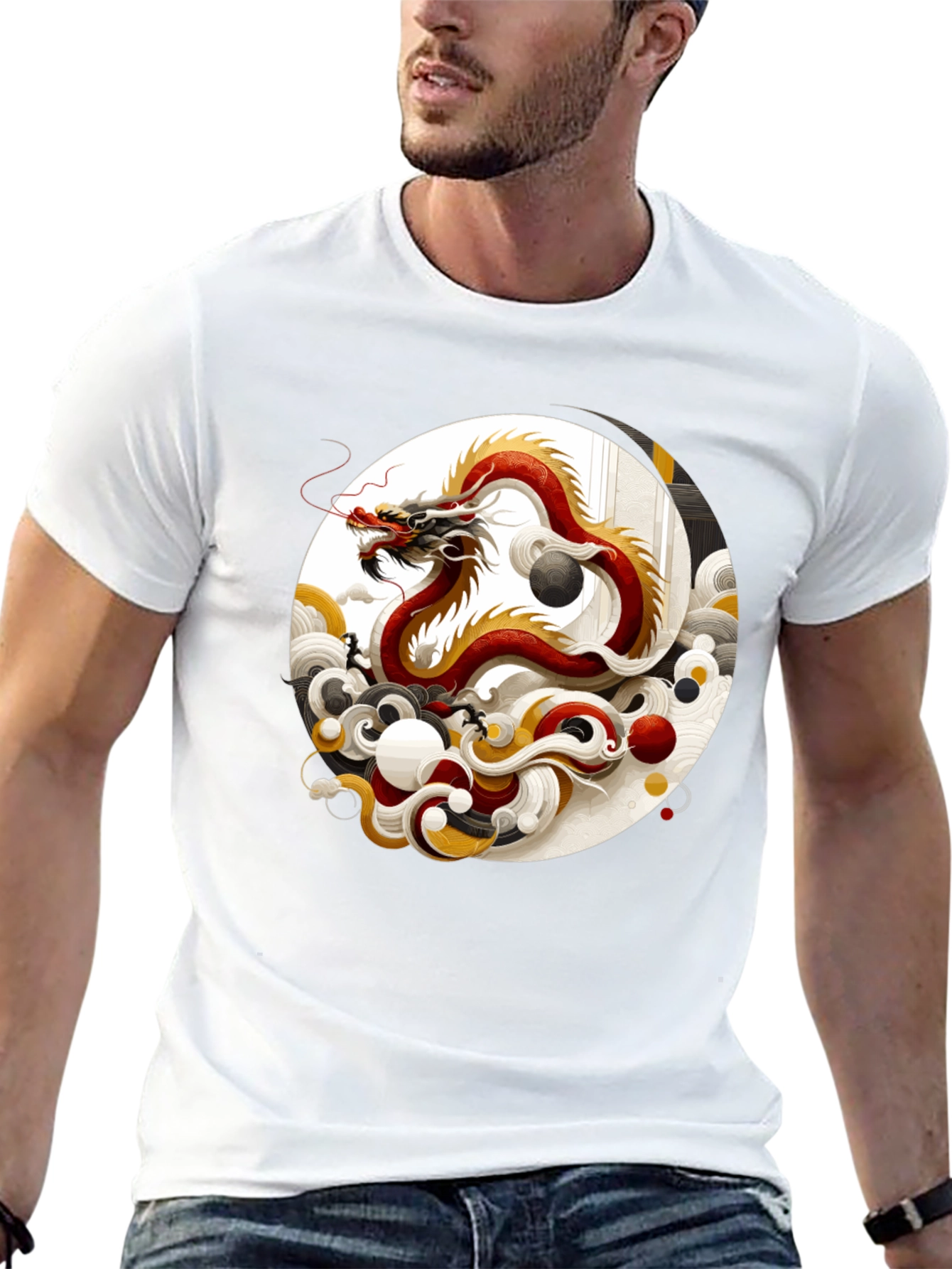 Black Yin Yang Dragon Graphic Tee view 13