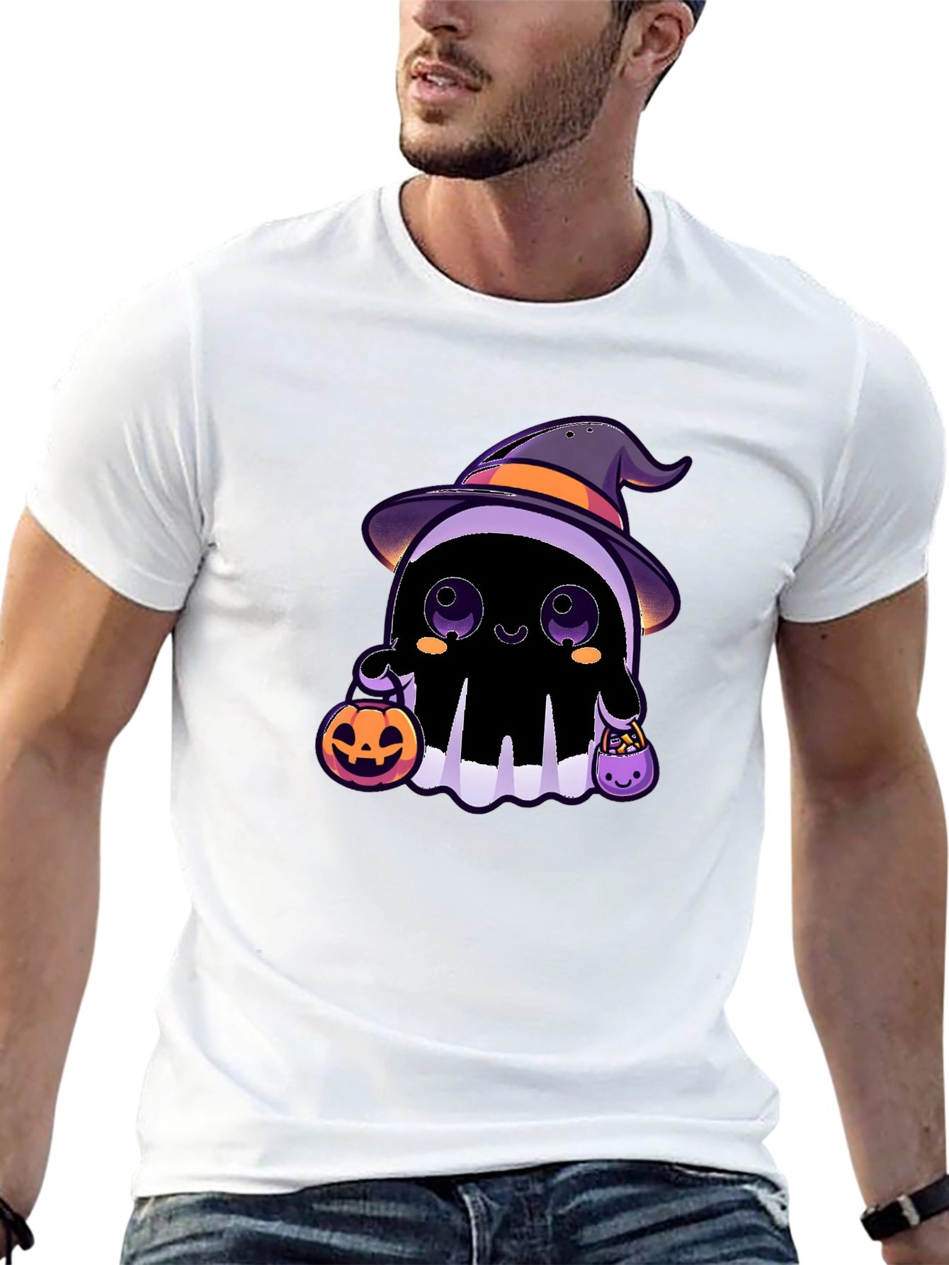 Black Halloween Ghost T-Shirt - Cute Witch Ghost view 13
