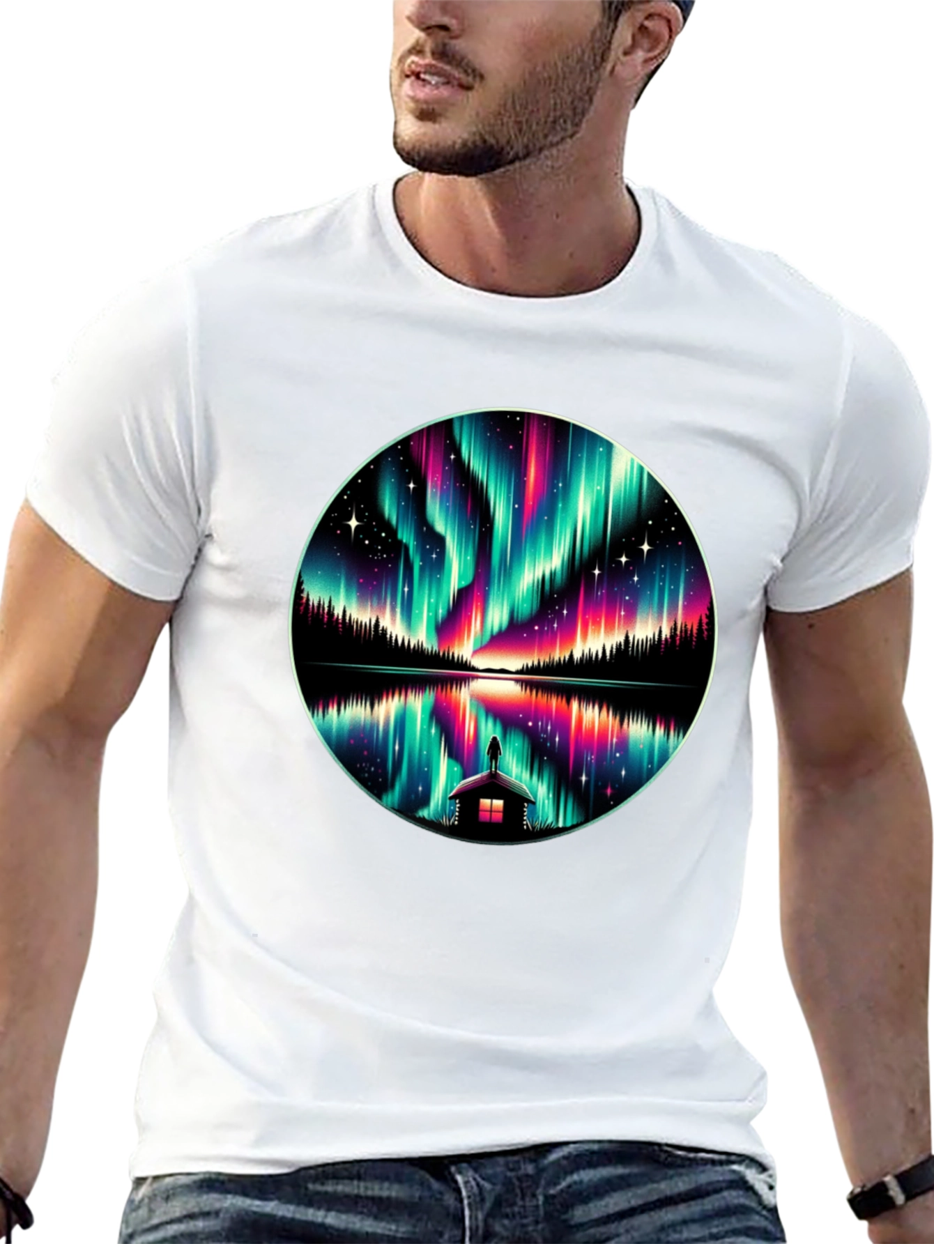 Black Aurora Borealis Reflection T-Shirt view 13