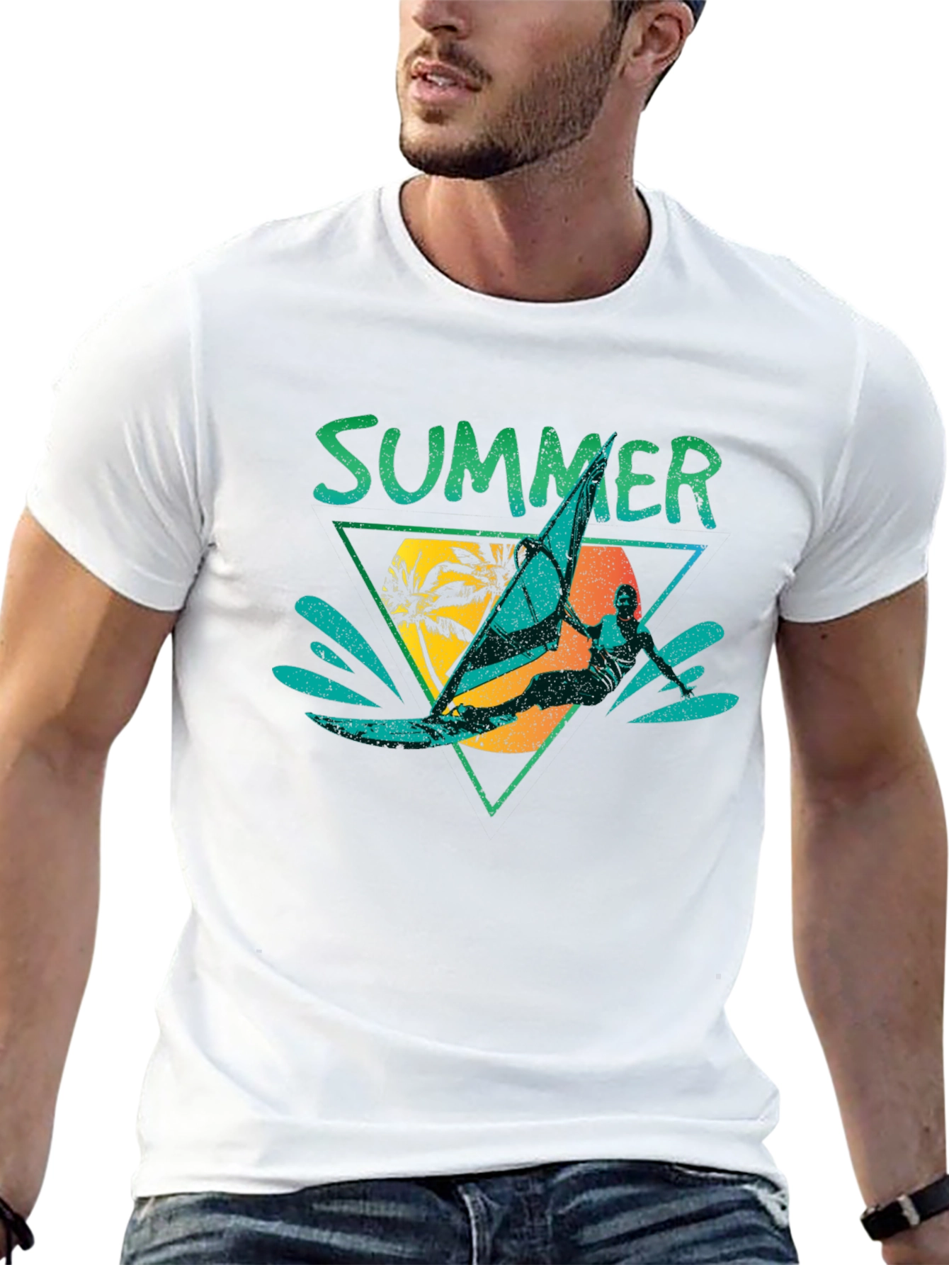 Black Summer Windsurfer Graphic T-Shirt view 13