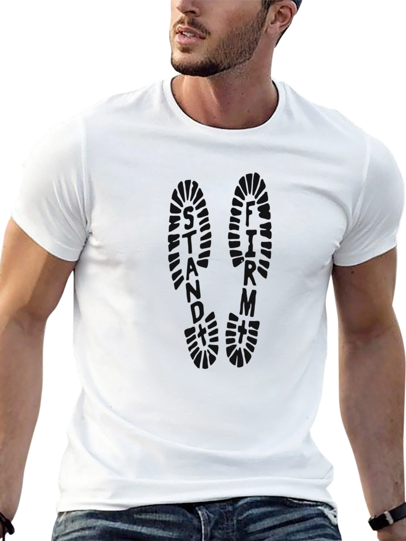 Black Black Crew Neck T-Shirt with Shoe Print view 13