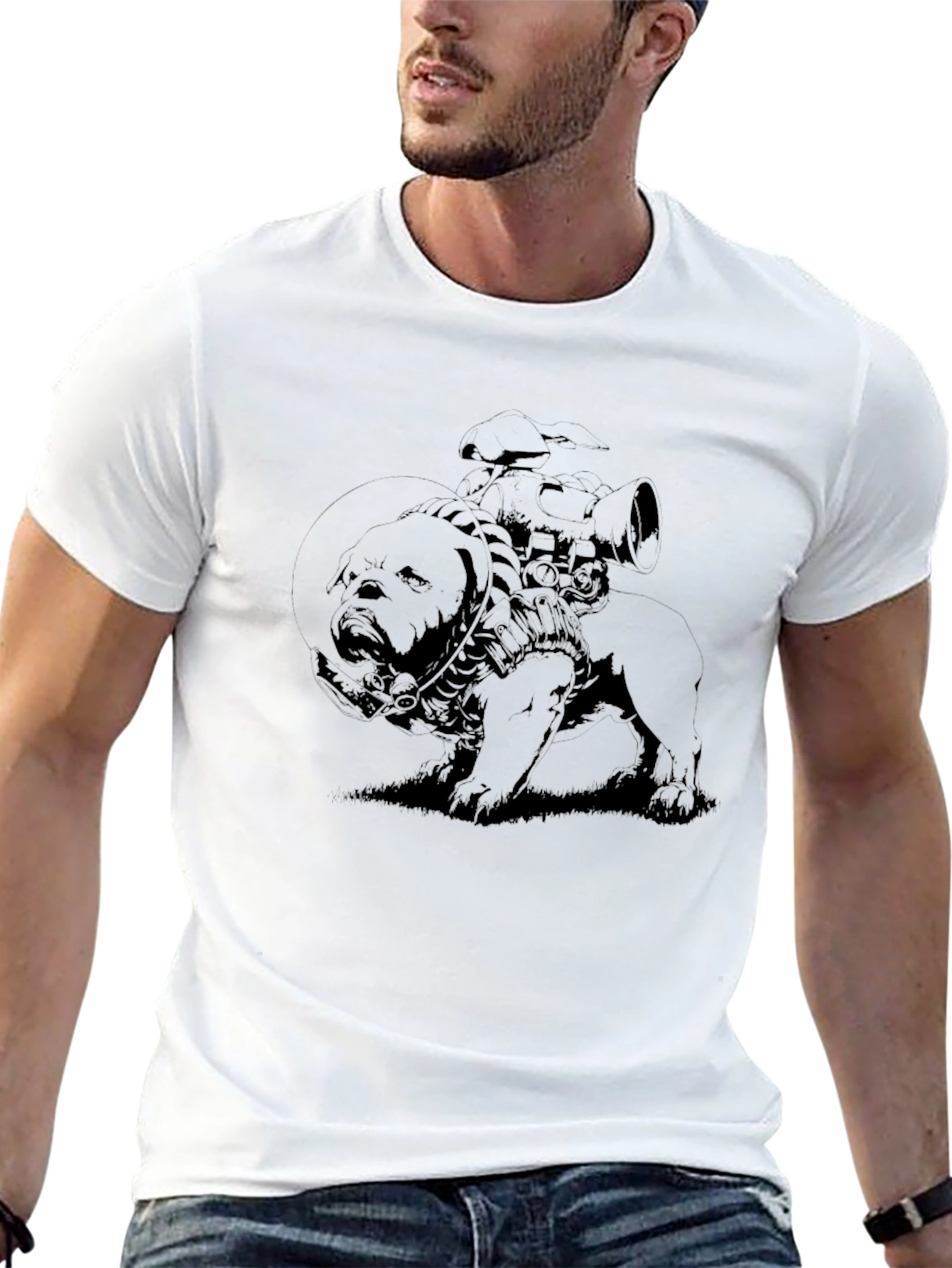 Black Graphic Black T-Shirt with Dog & Rider Design view 13