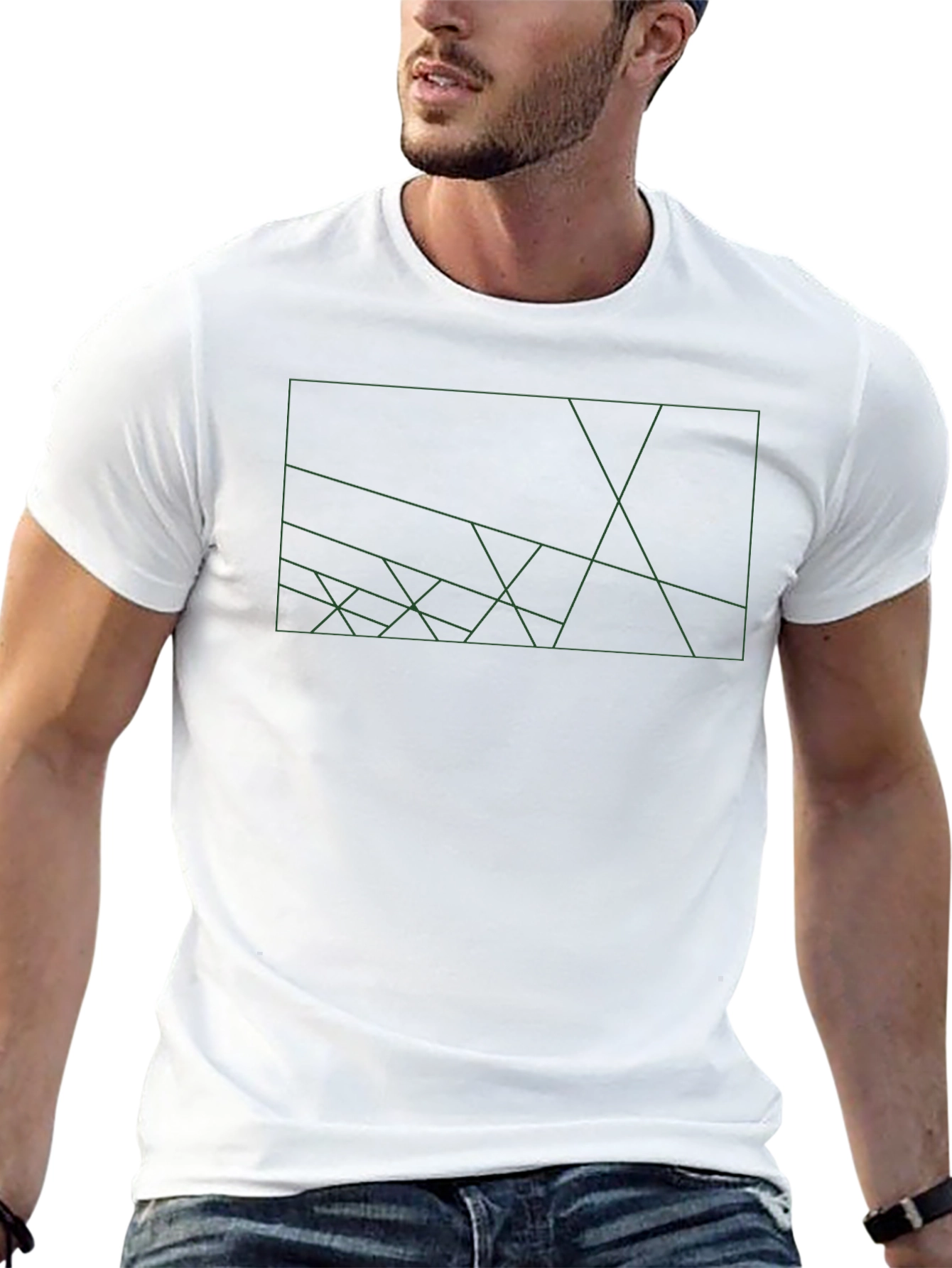 Black Geometric Line Art Black T-Shirt view 13