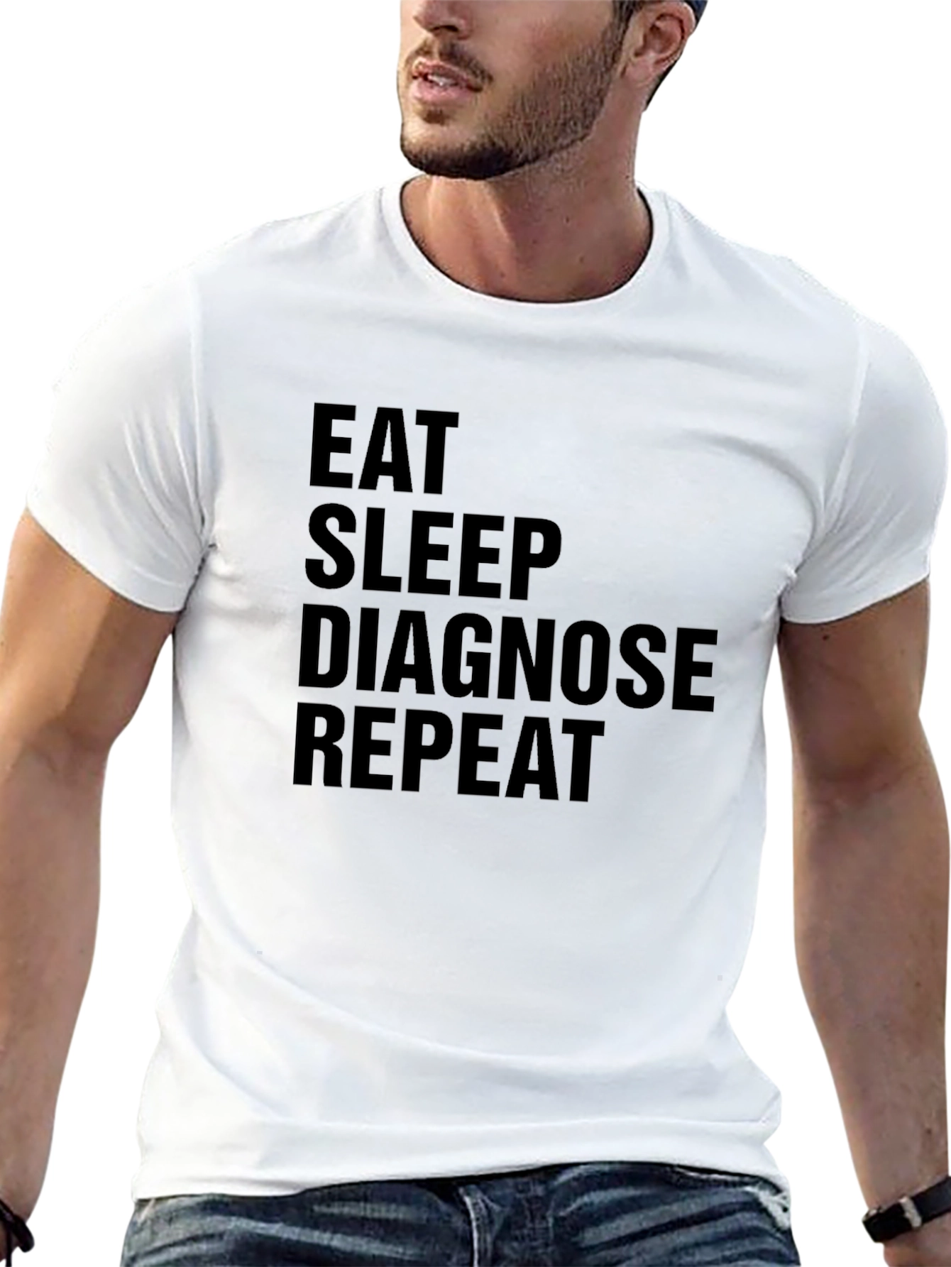 Black Eat Sleep Diagnose Repeat Black Graphic Tee view 13