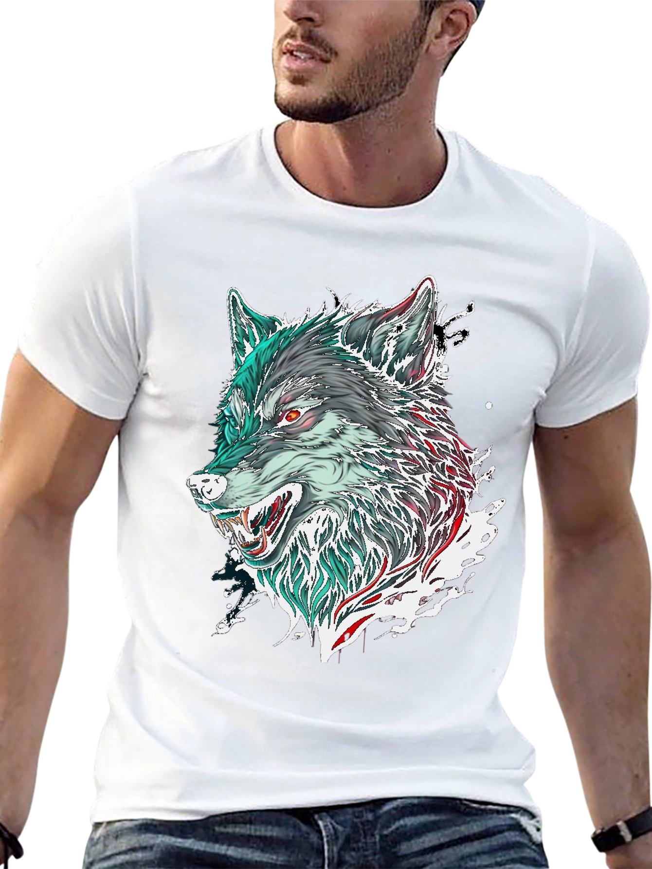 Black Wolf Graphic Print Black T-Shirt view 13