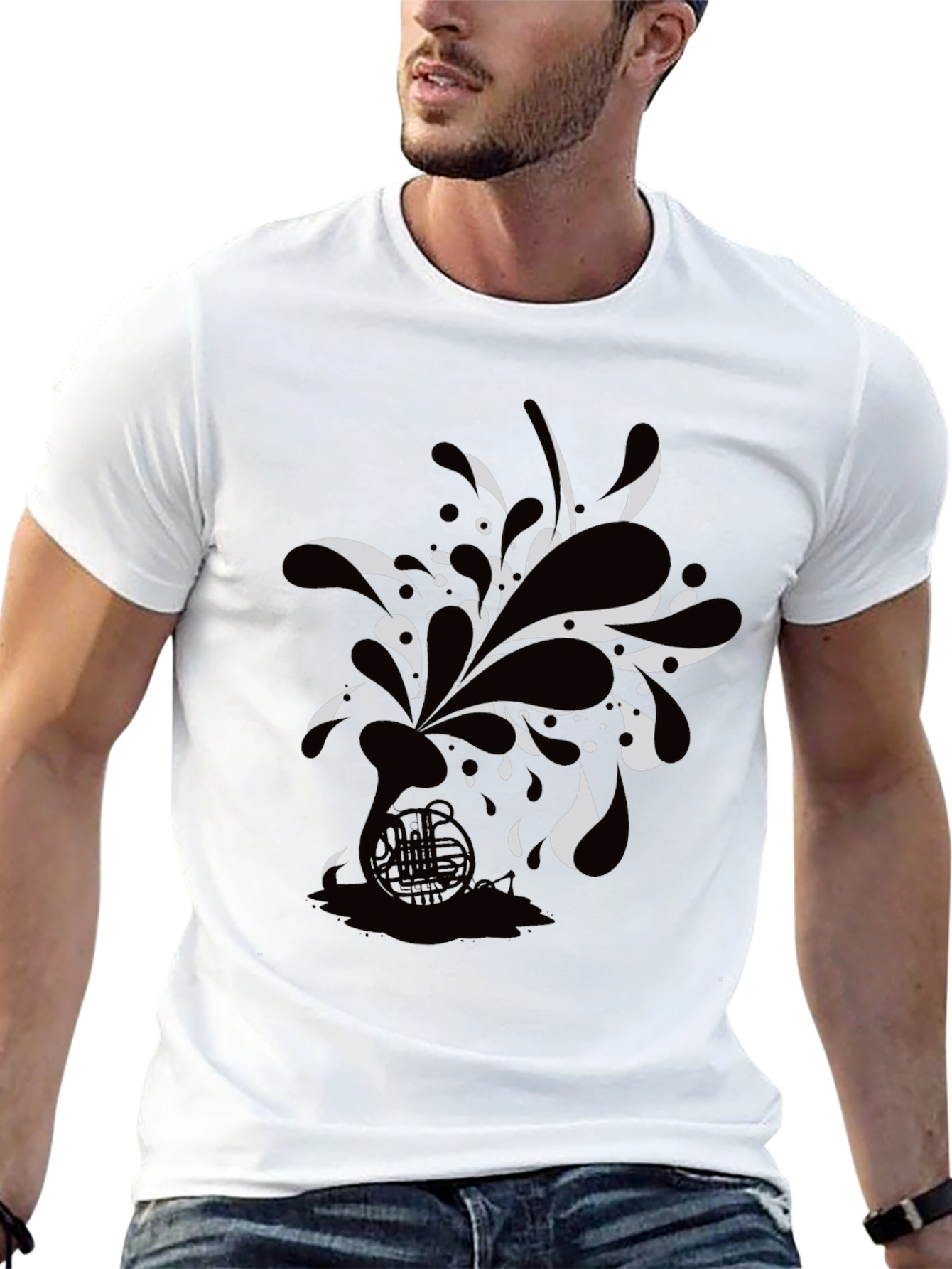 Black Black Tee with Abstract Horn Graphic view 13