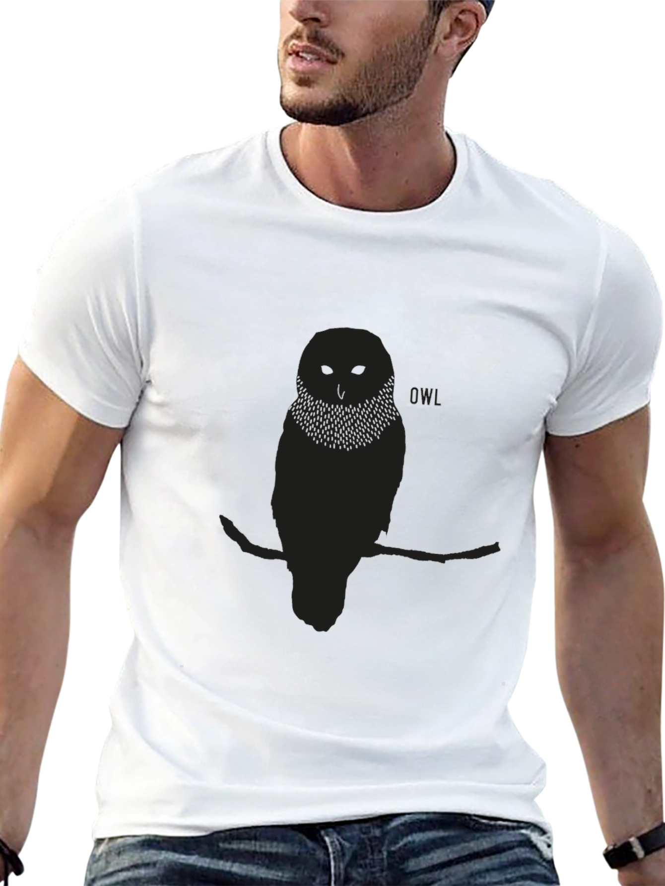 Black Men's Black Owl Graphic Print T-Shirt view 13