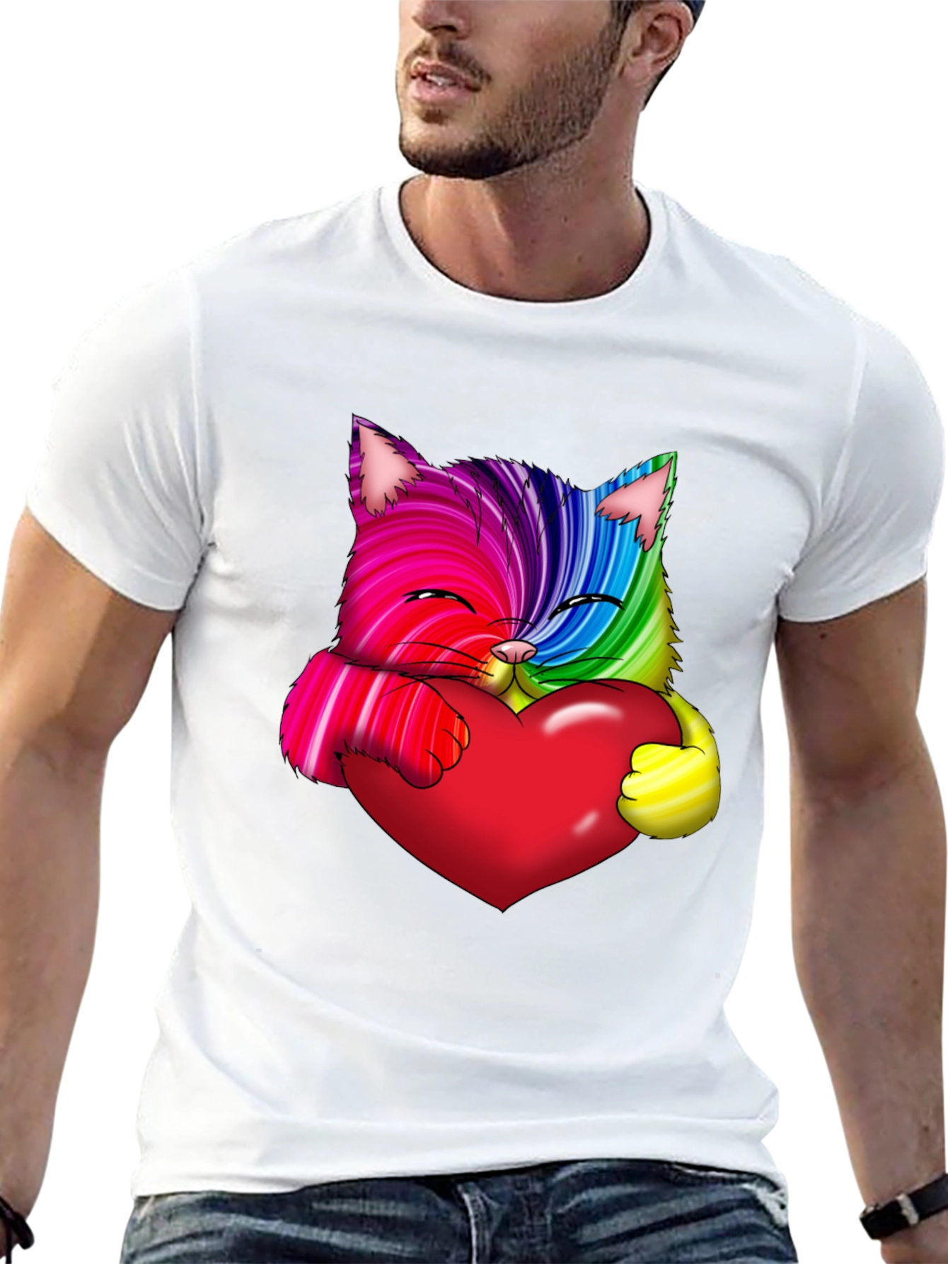 Black Rainbow Cat Heart Graphic Tee - Love & Pride view 13