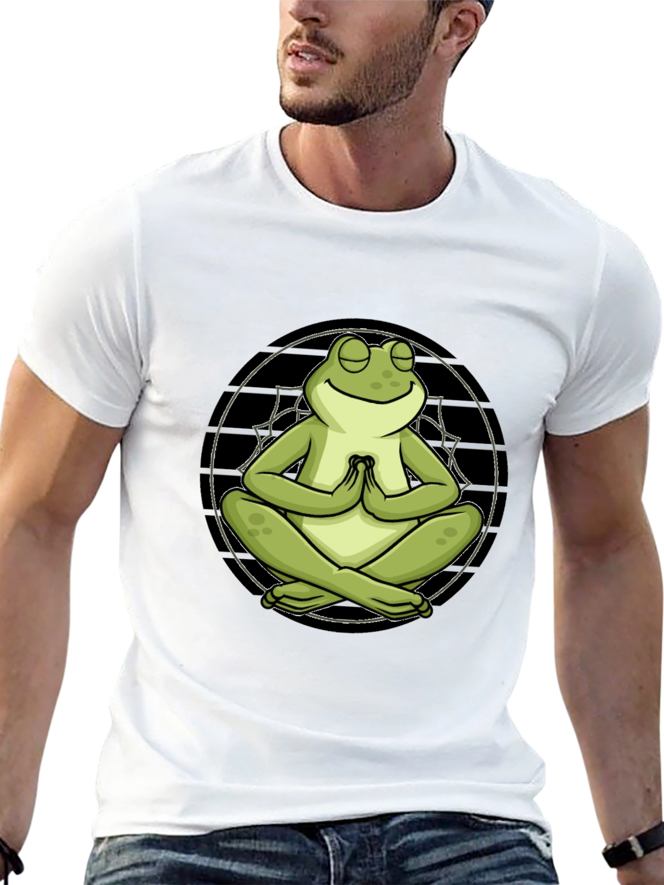 Black Meditating Frog T-Shirt - Relaxed Fit view 13
