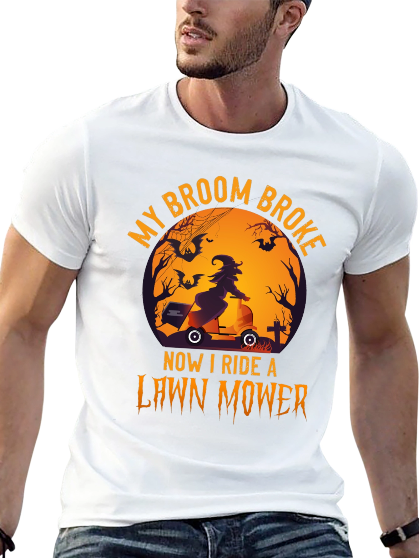 Black Halloween Witch Lawn Mower T-Shirt view 13
