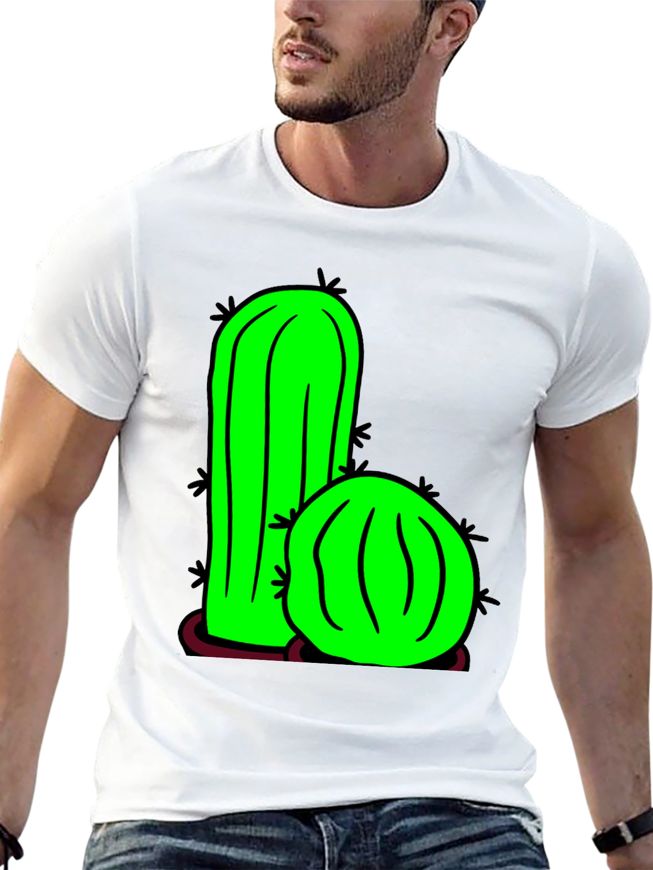 Black Cactus Graphic Tee - Fun Novelty T-Shirt view 13