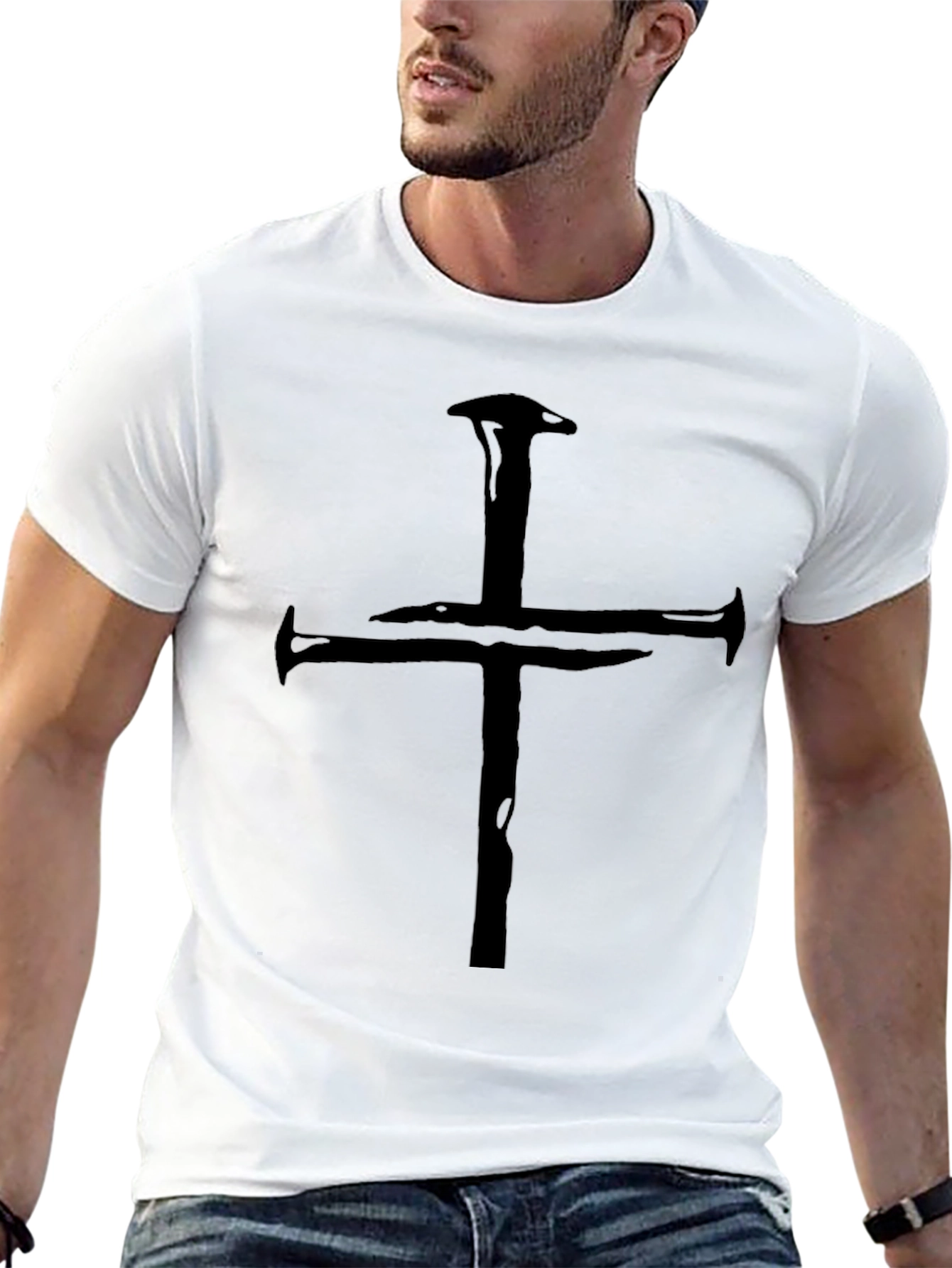 Black Nail Cross Graphic Tee - Black Casual T-Shirt view 13
