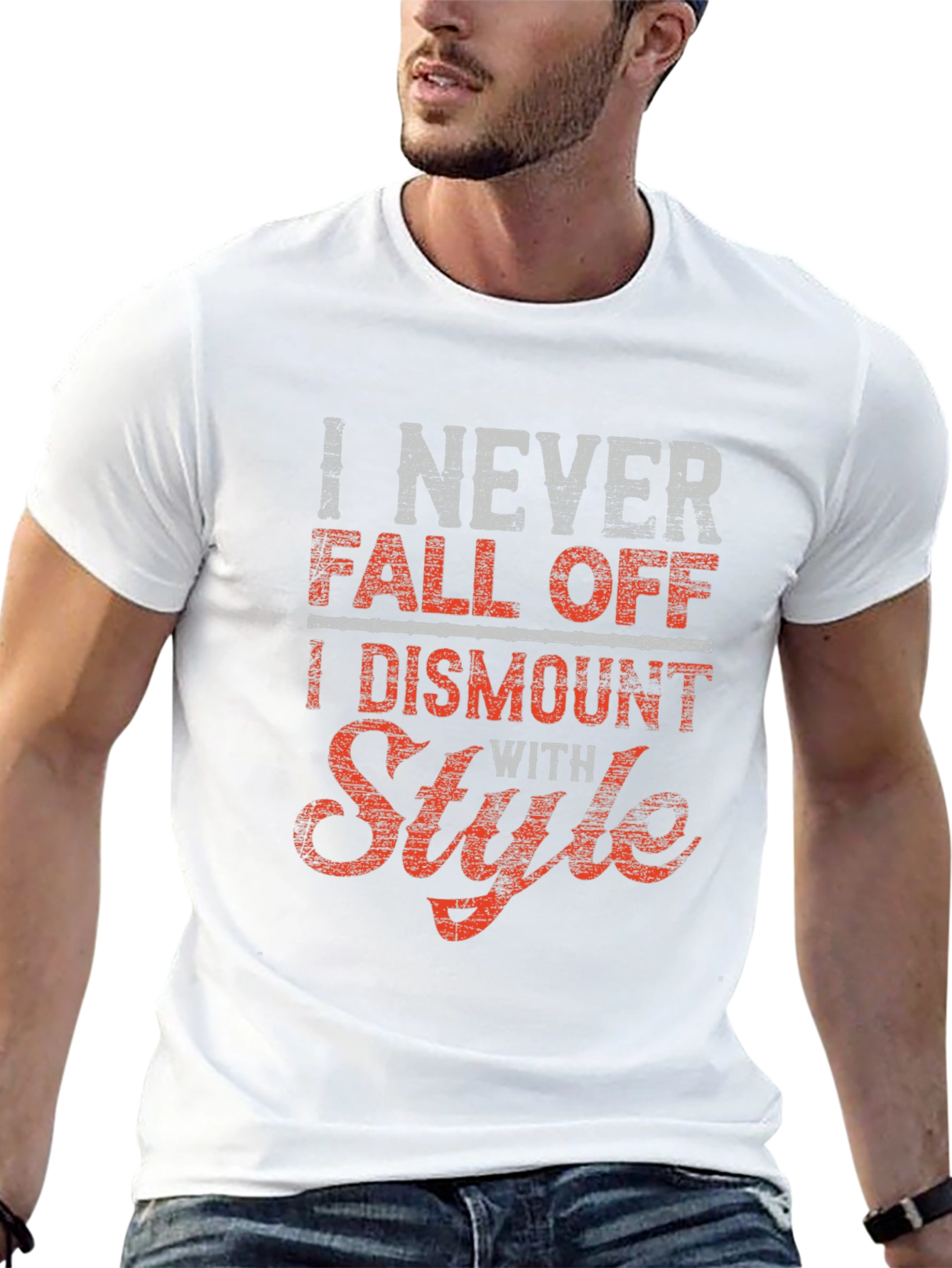 Black Funny Style T-Shirt - I Never Fall Off, I Dismount With Style view 13