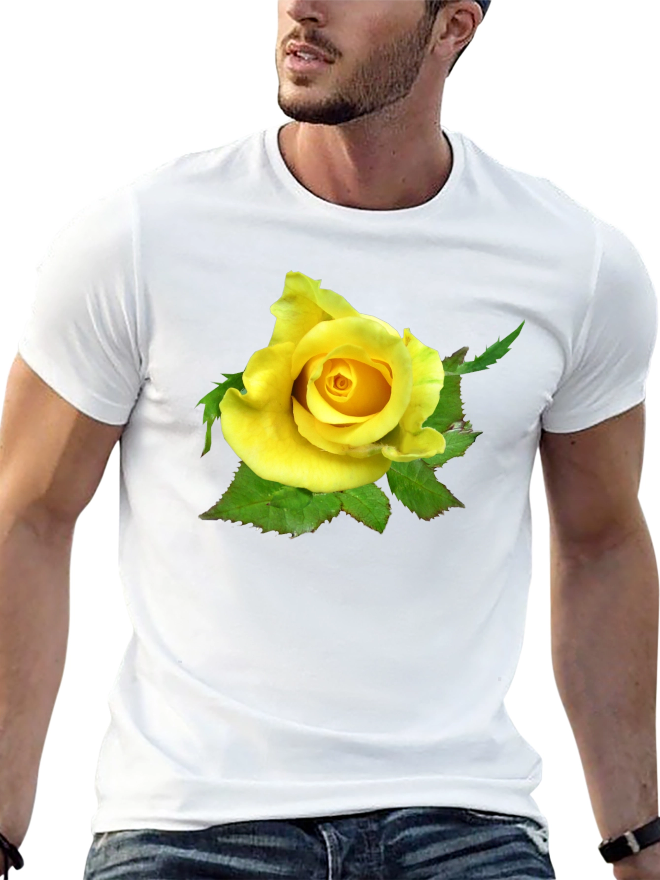 Black Yellow Rose Graphic Tee - Black Casual T-Shirt view 13