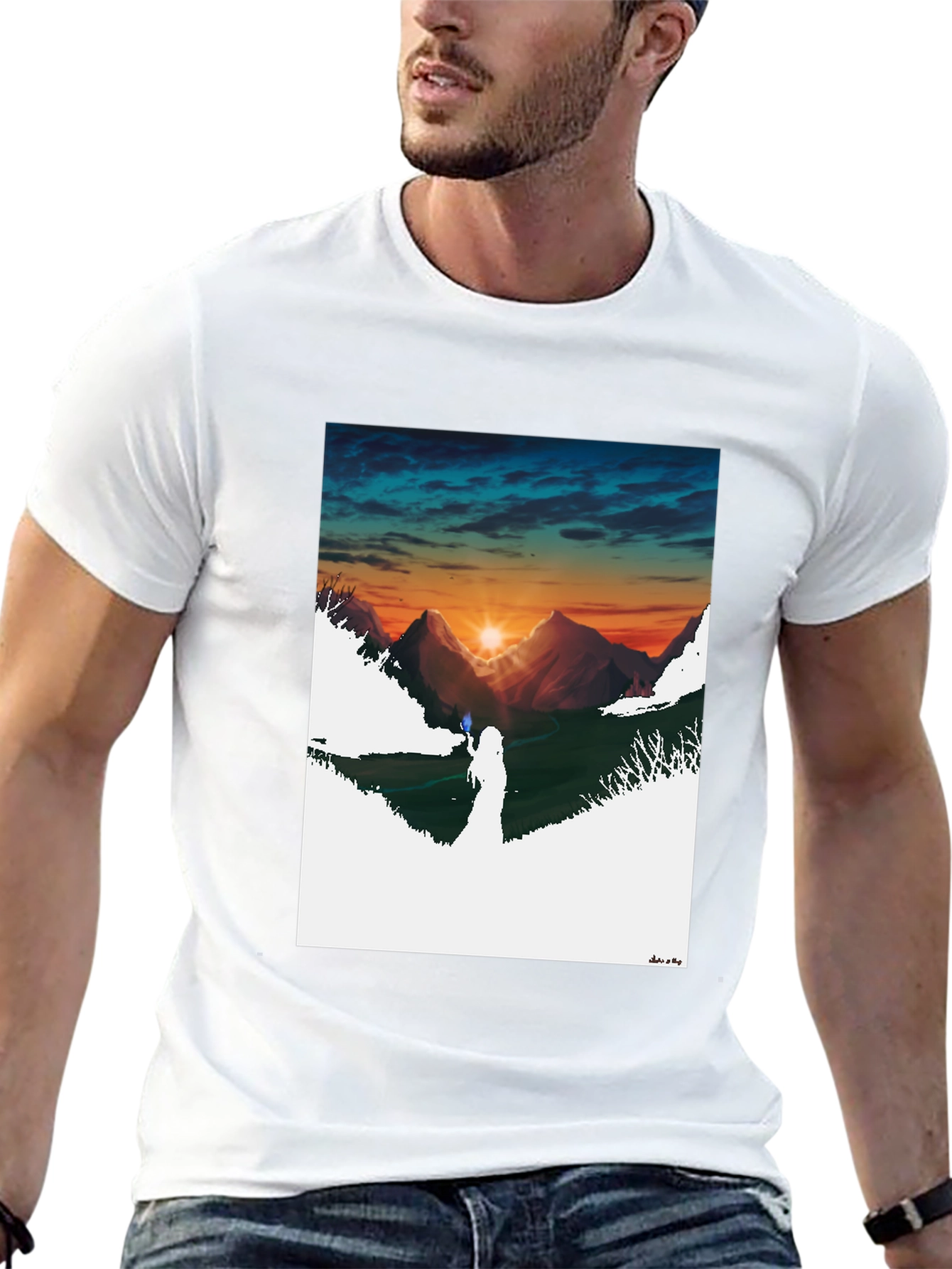 Black Sunset Mountain Graphic Tee - Stylish Black T-Shirt view 13