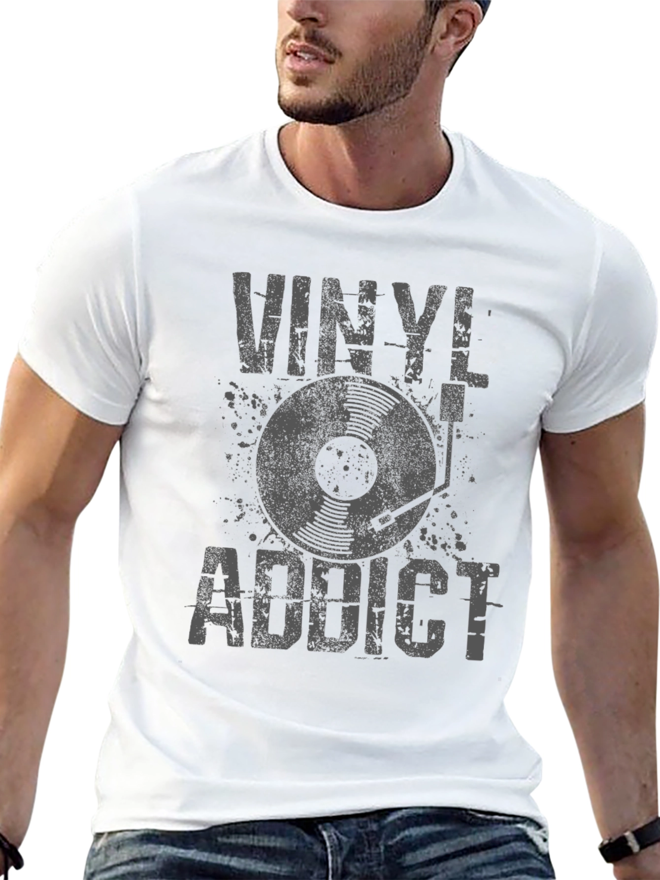Black Vinyl Addict Graphic Tee - Retro Music Lover T-Shirt view 13
