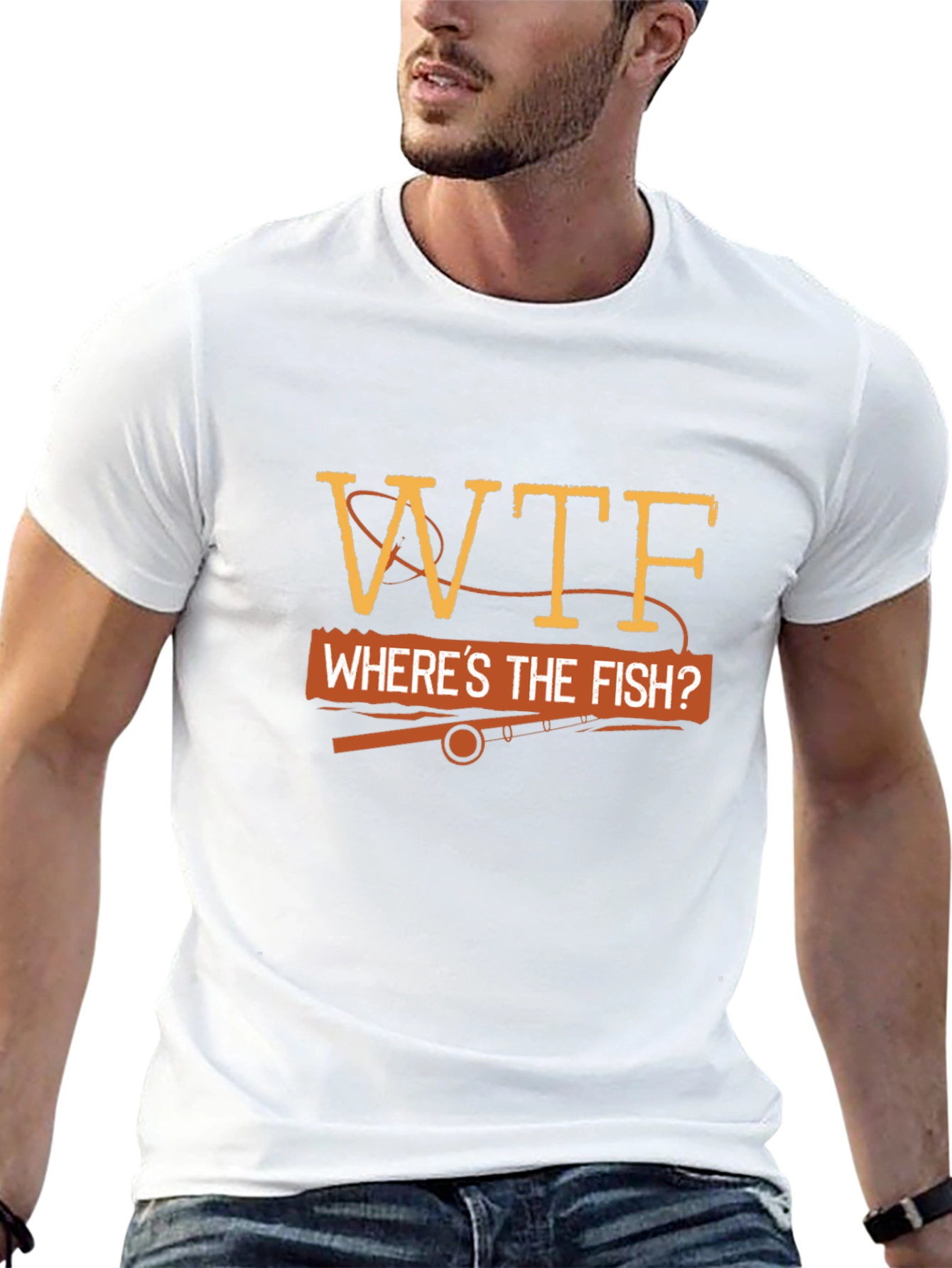 Black WTF Where's The Fish? Fishing T-Shirt view 13