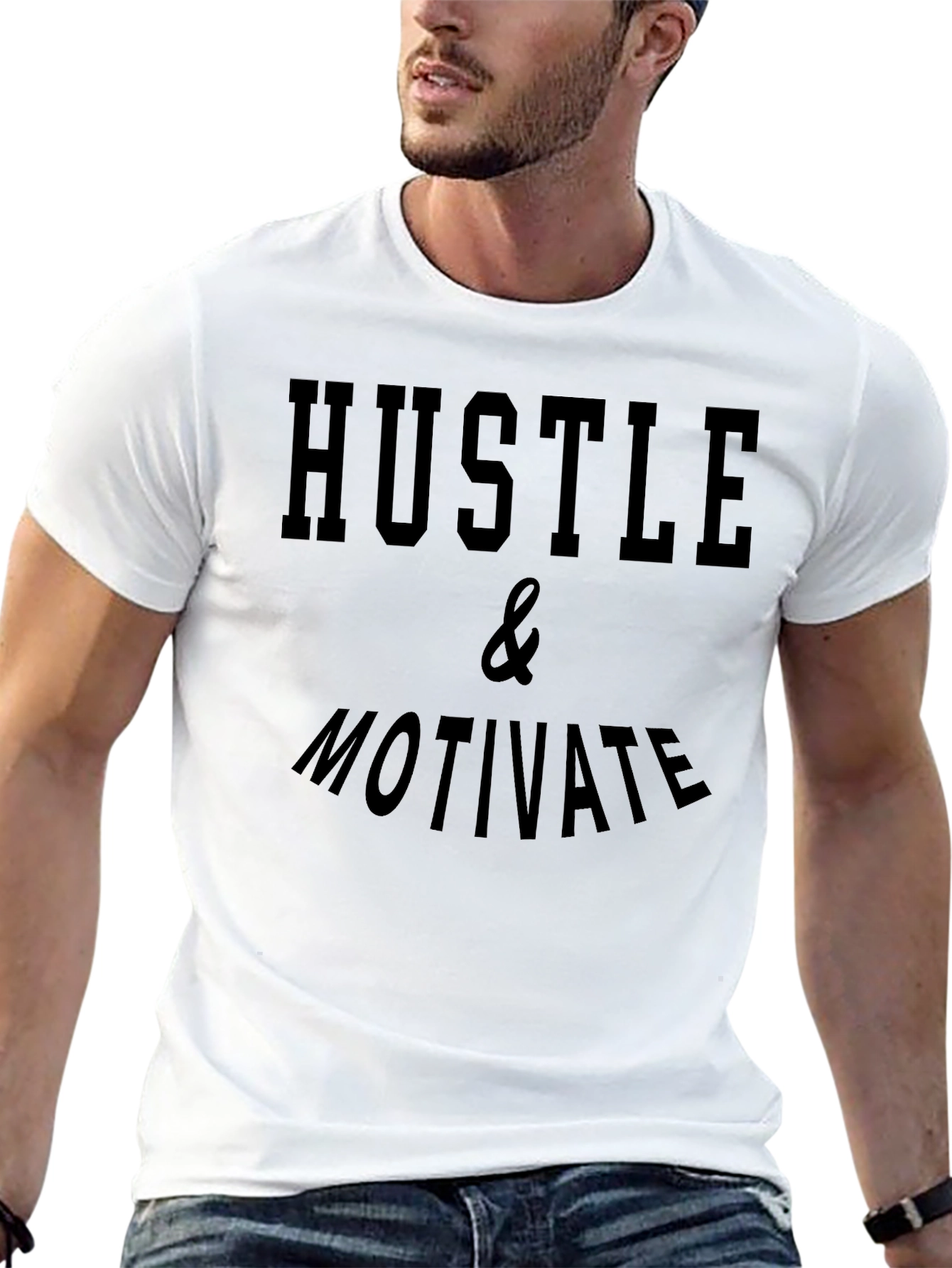 Black Hustle & Motivate Black Graphic Tee view 13