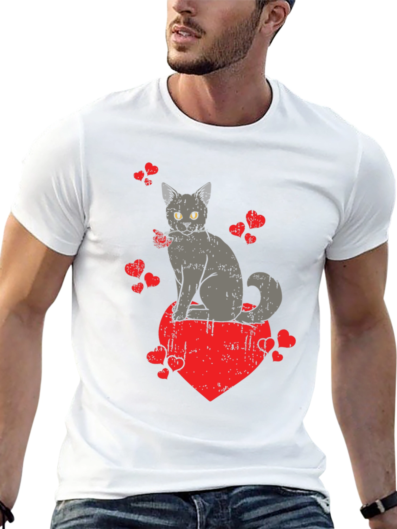 Black Cat Heart Valentine's Day Graphic T-Shirt view 13