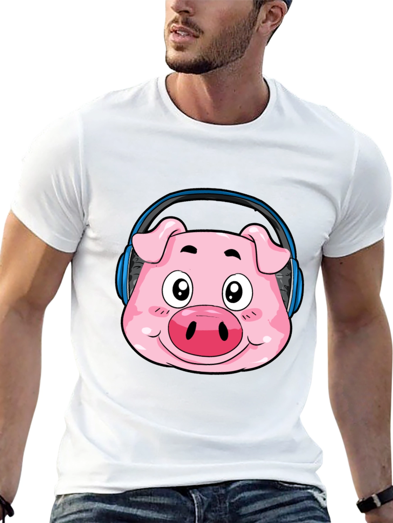 Black Pig Headphone T-Shirt - Funny Cartoon Animal Tee view 13