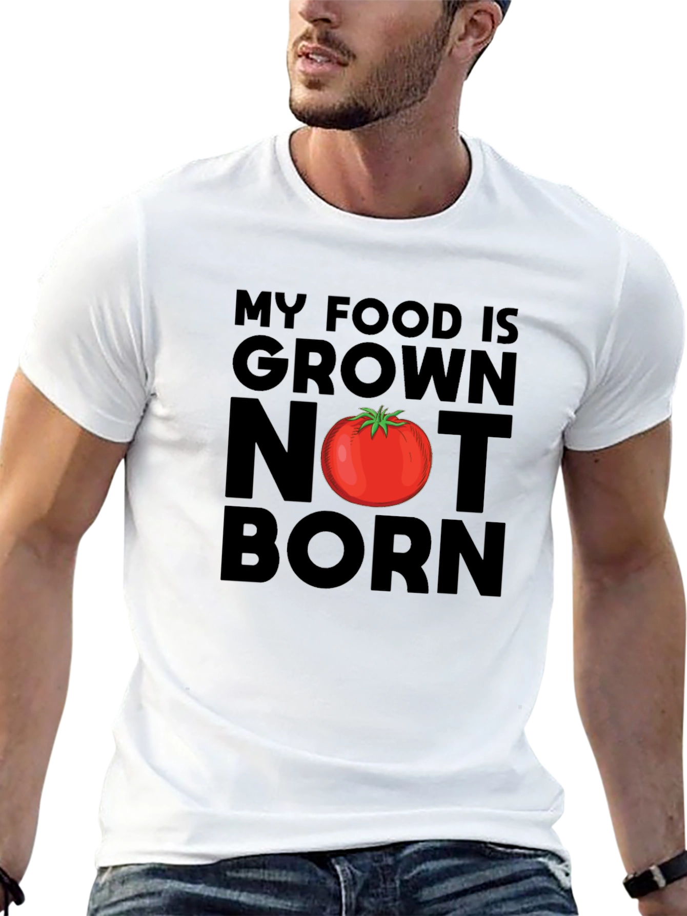 Black Vegan T-Shirt: My Food is Grown, Not Born view 13