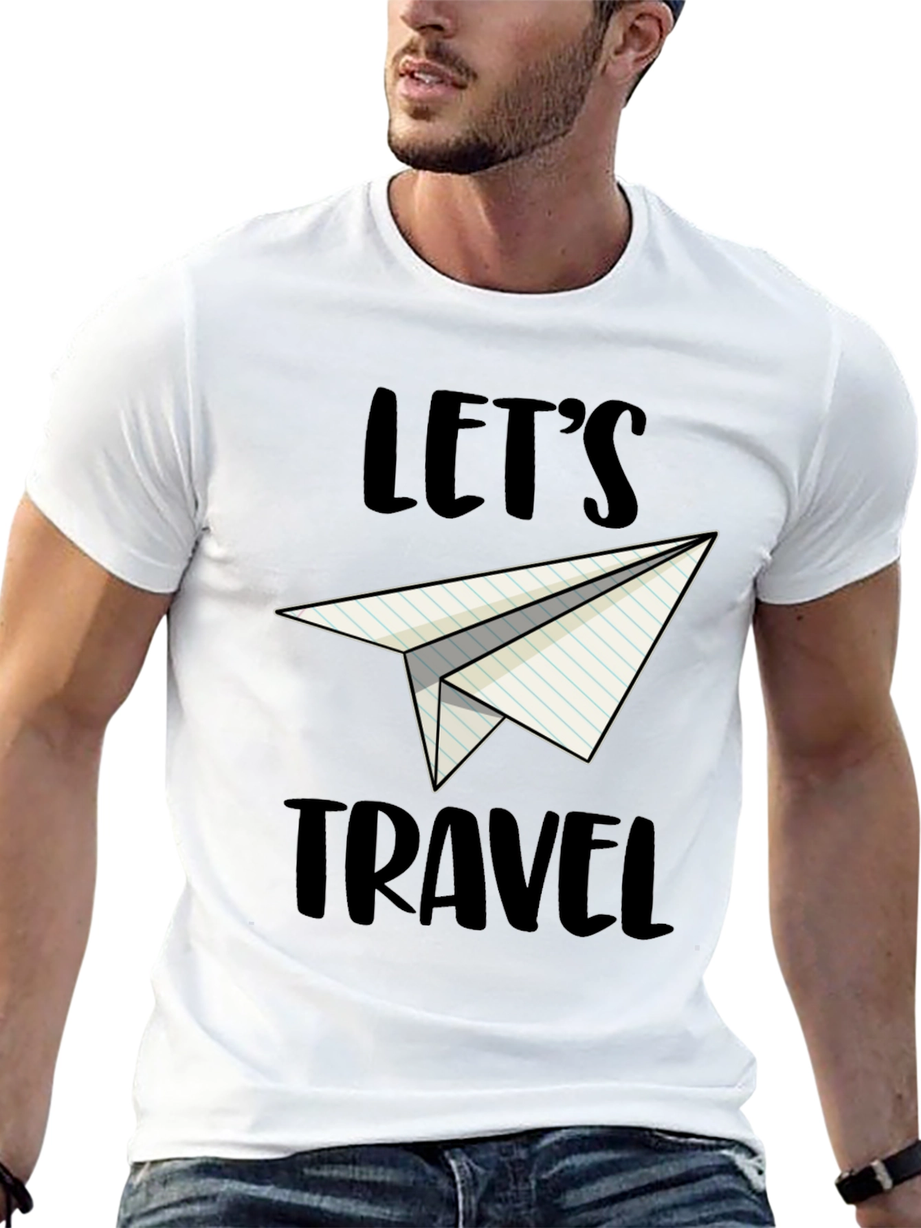 Black Let's Travel Paper Airplane Graphic Tee view 13