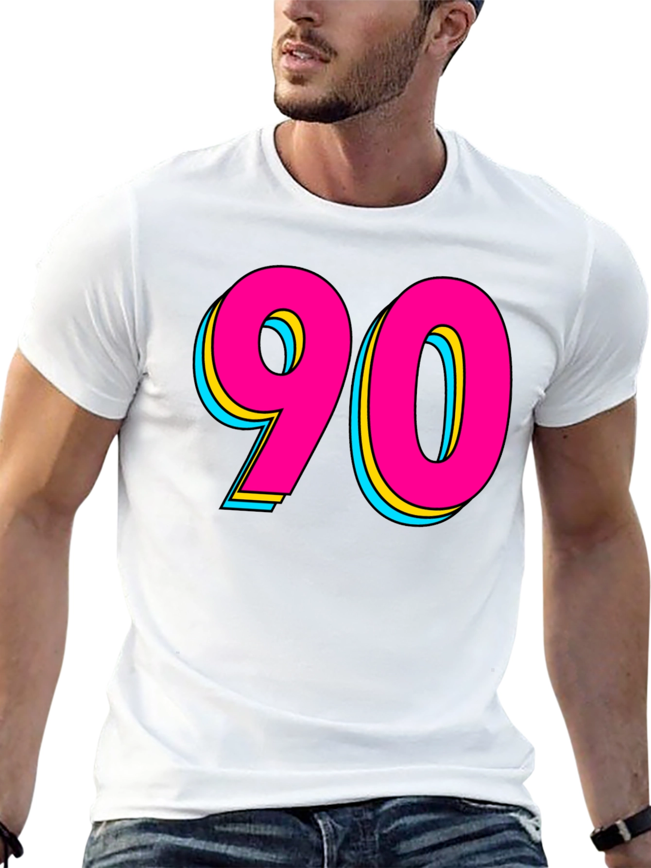 Black 90s Style Graphic Tee - Retro Neon Design view 13
